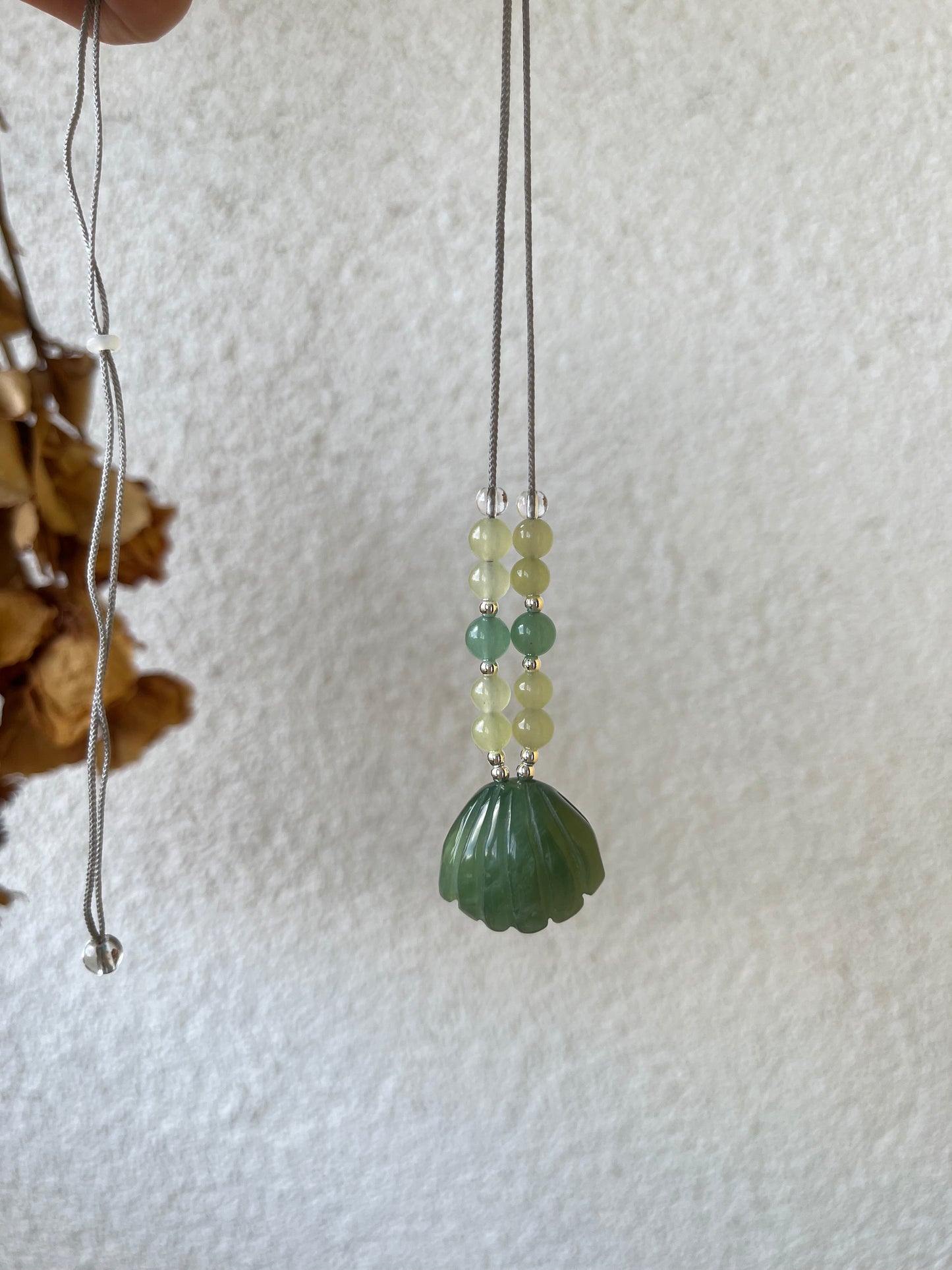 Hand Carved Blue Xiu Jade Shell with Pearl Pendant
