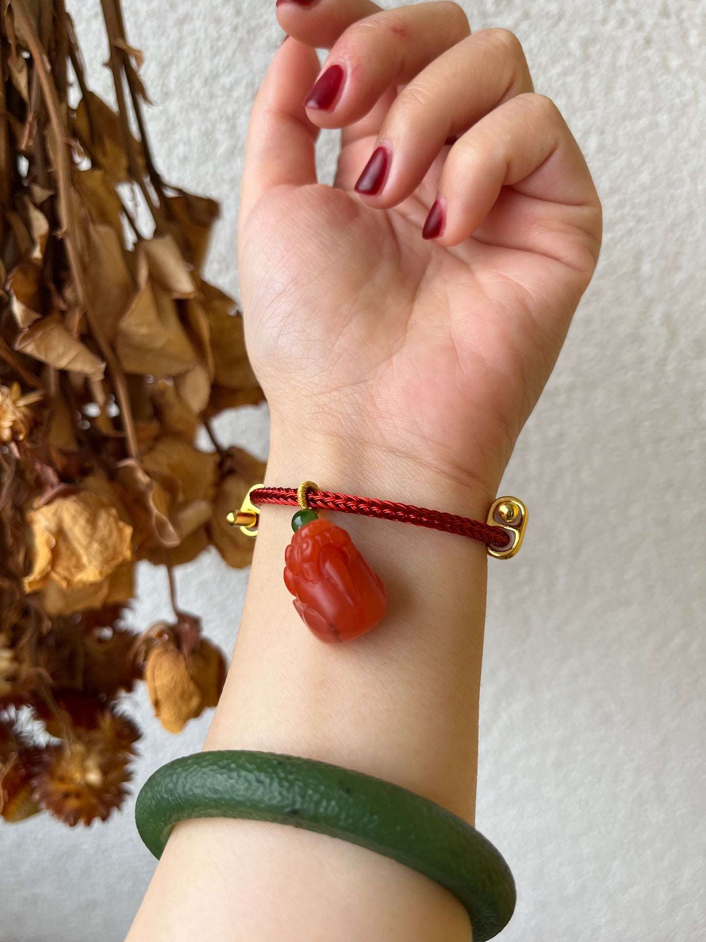 Nanhong Agate Pixiu Bracelet, Multi-functional | 南红貔貅手绳