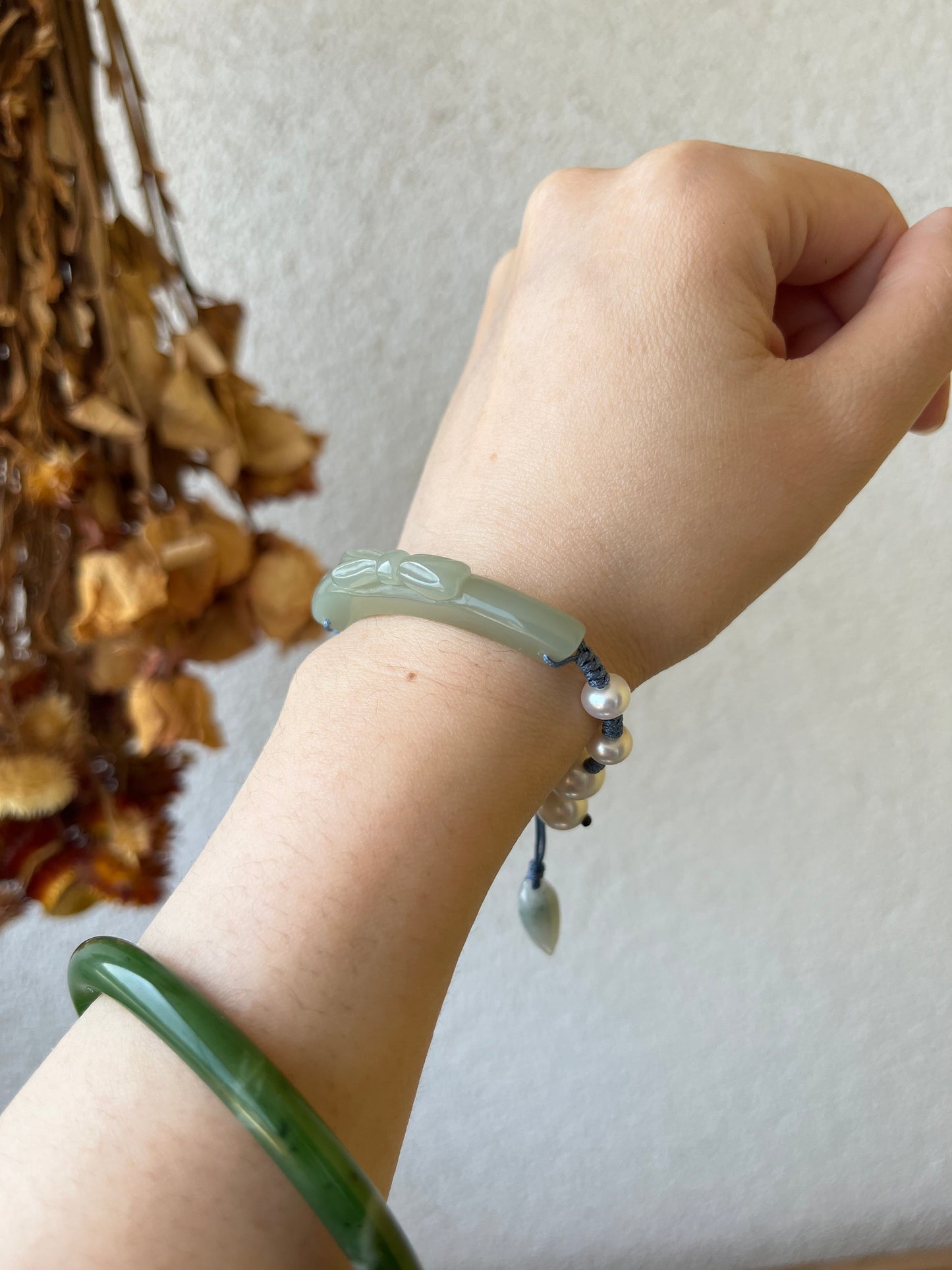 Blue Hetian Jade Bow Bracelet | 设计款和田且末蓝蝴蝶结手绳
