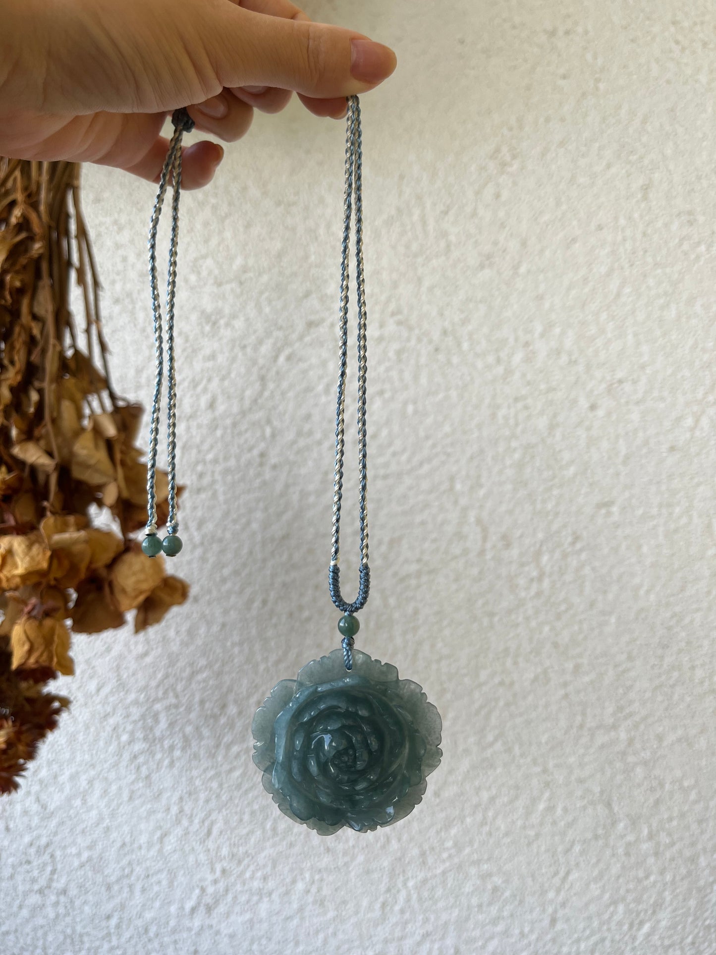 Blue Jadeite Peony Flower Pendant | 蓝水翡翠大花