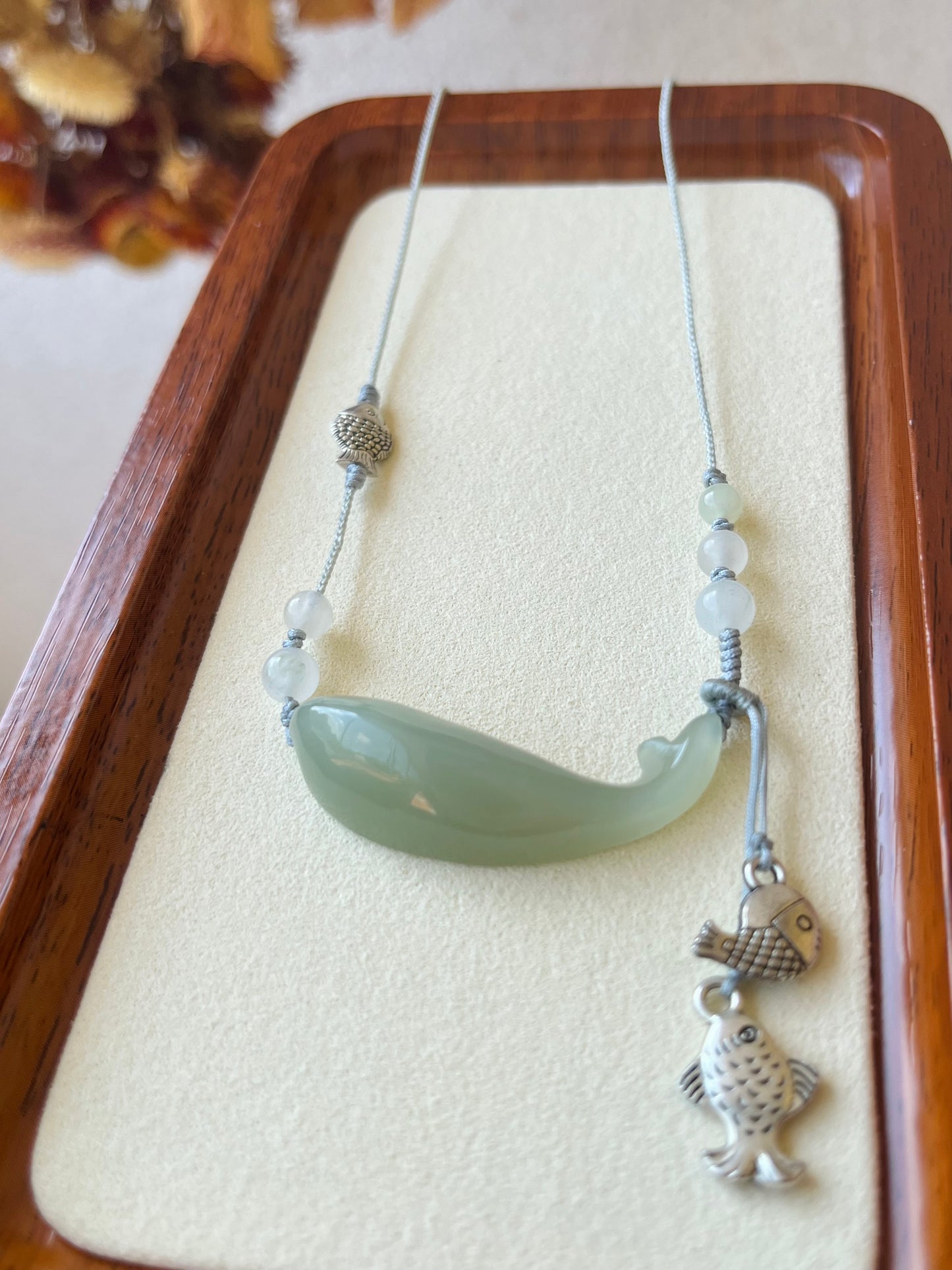 Designed Necklace Crafted from a Hand Carved Hetian Jade Fish Pendant, 设计款和田青海冰晴鱼项链