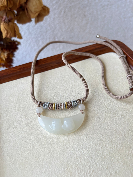 Hand Carved White Hetian Jade Cat Pendant