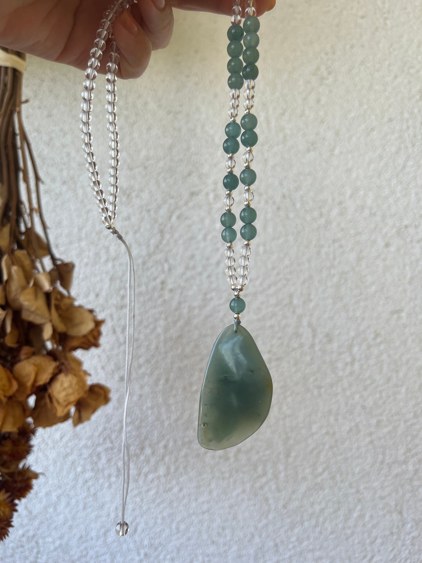 Hand Carved Blue Xiu Jade Lotus Necklace