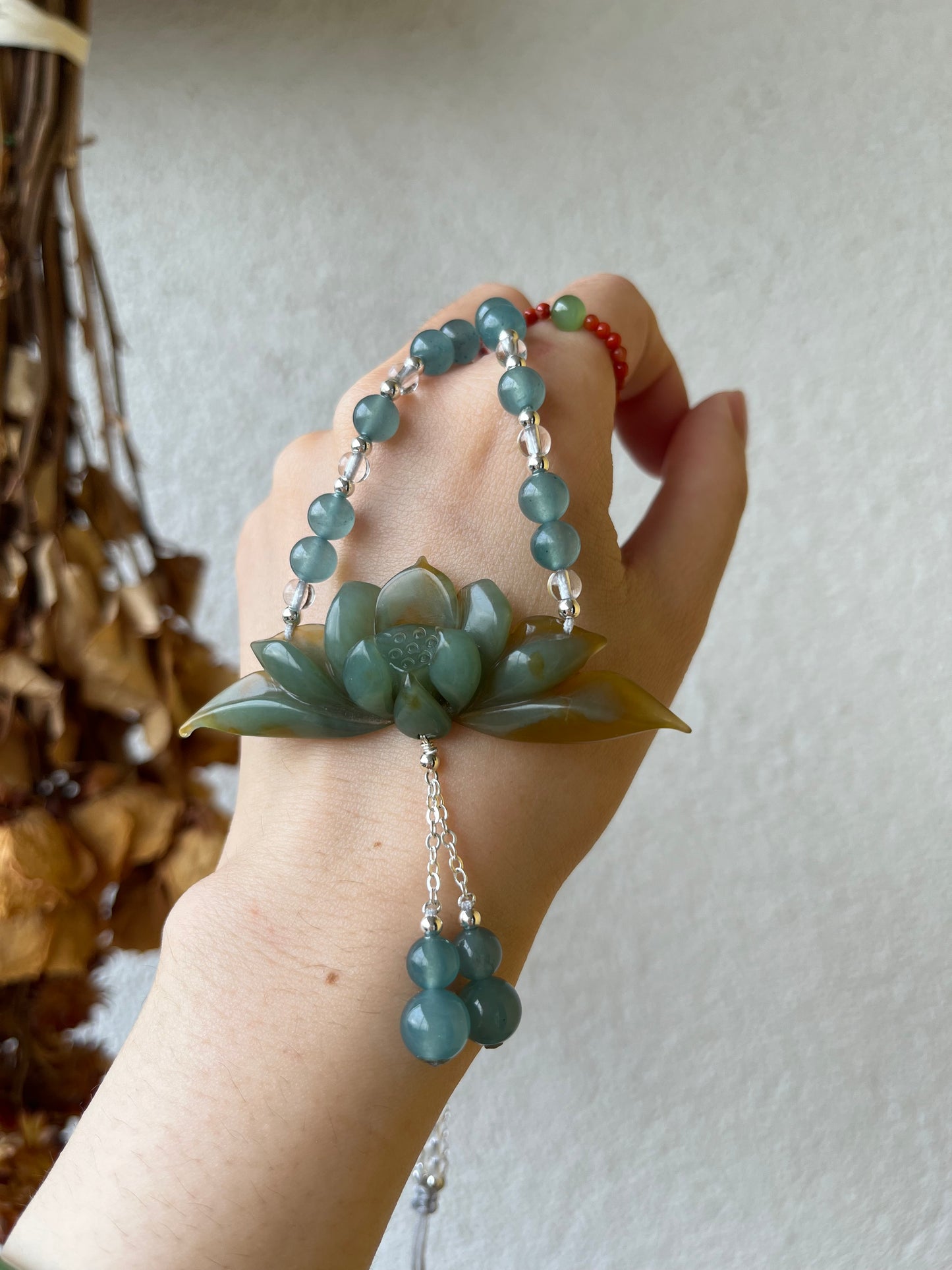 Hand Carved Blue and Brown Xiu Jade Lotus Flower