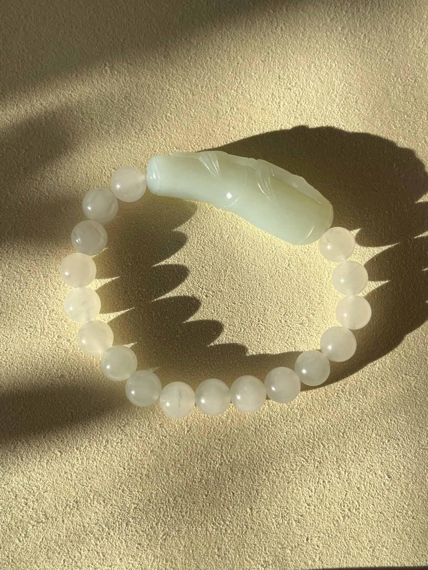 Hand Carved Bluish White Hetian Jade Bamboo Bracelet