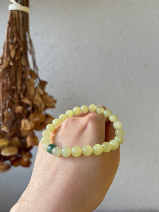 Natural Yellow Hetian Jade Bracelet with 8mm Beads, 和田黄玉手串