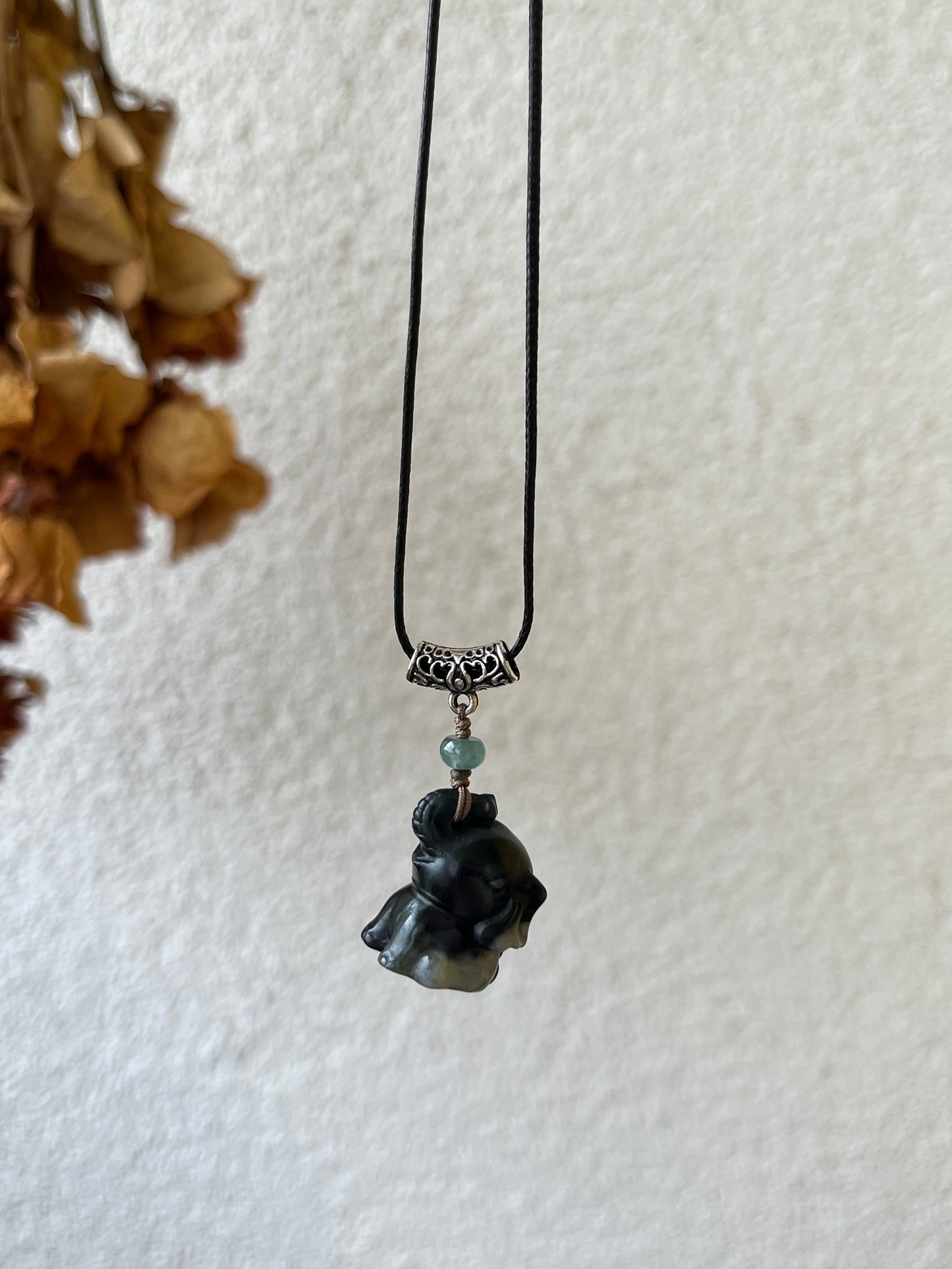 Cute Black Hetian Jade (Qinghua) Elephant Necklace