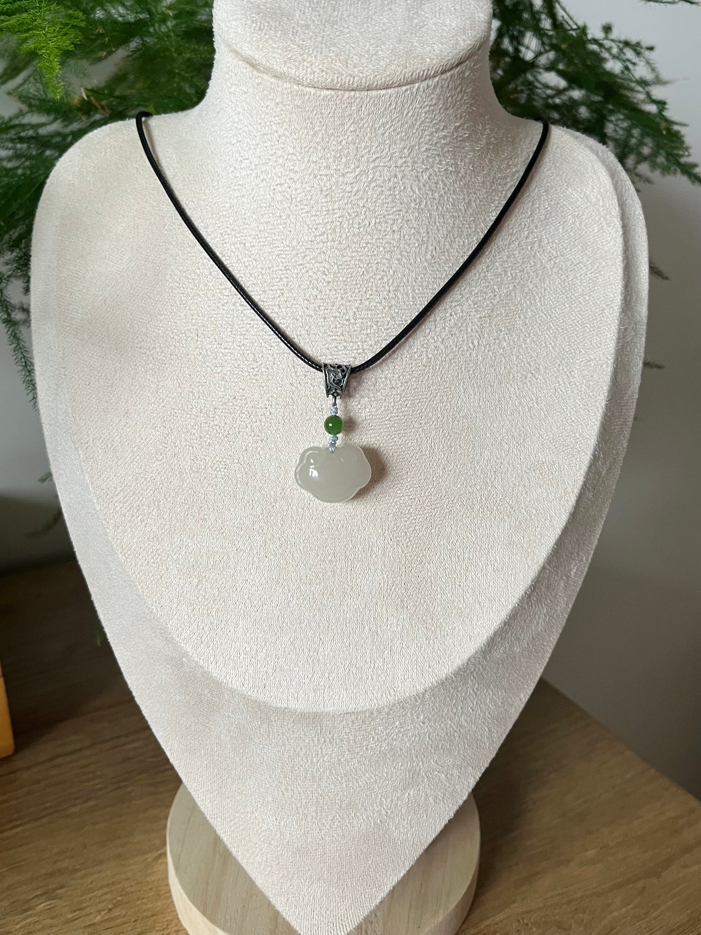 Handmade Necklace with a Light Dirty Pink Hetian Jade Ruyi (As you wish) Pendant