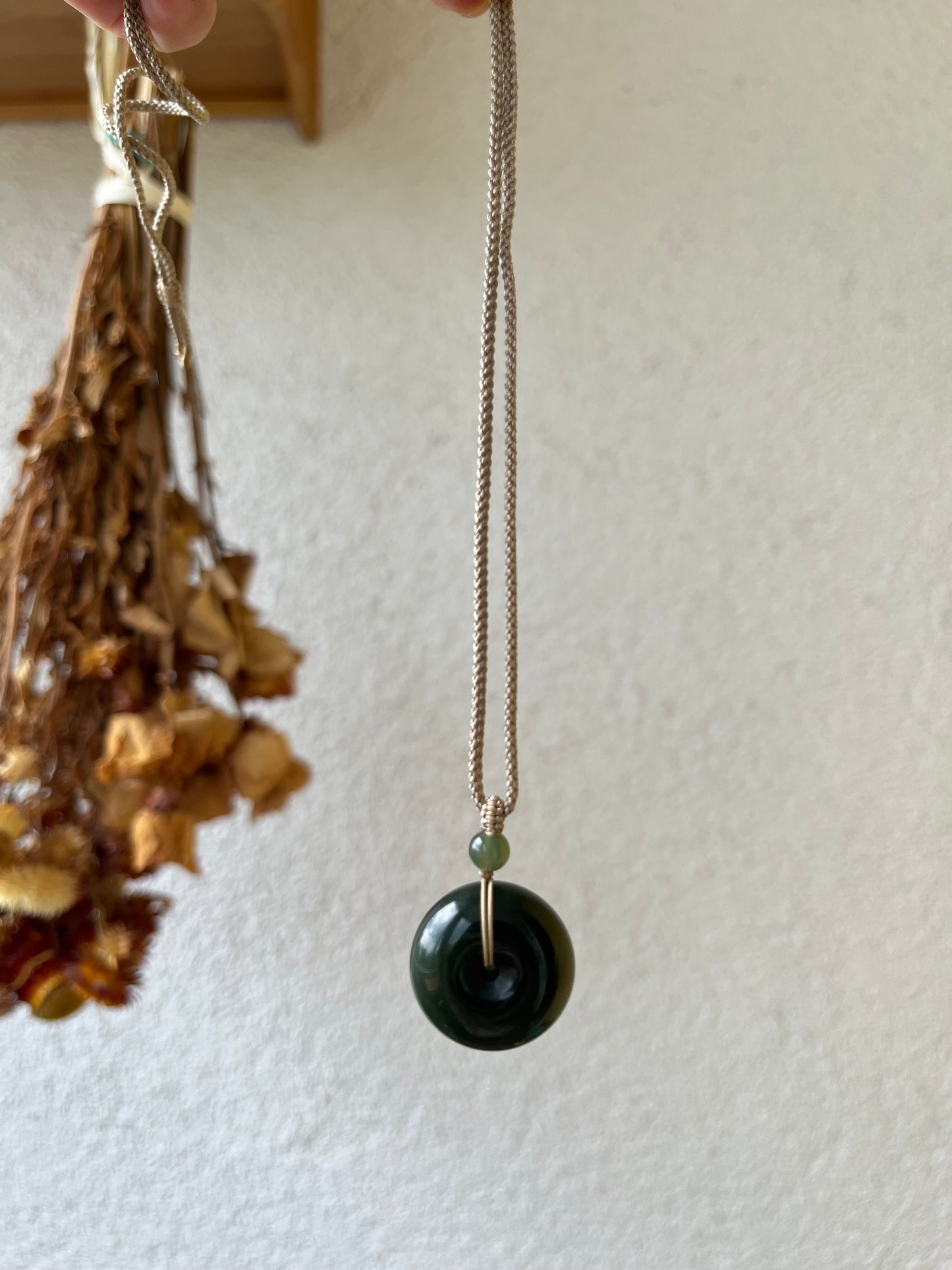 Dark Green Hetian Jade Safty Buckle, PI Pendant | 和田深湖水绿平安扣