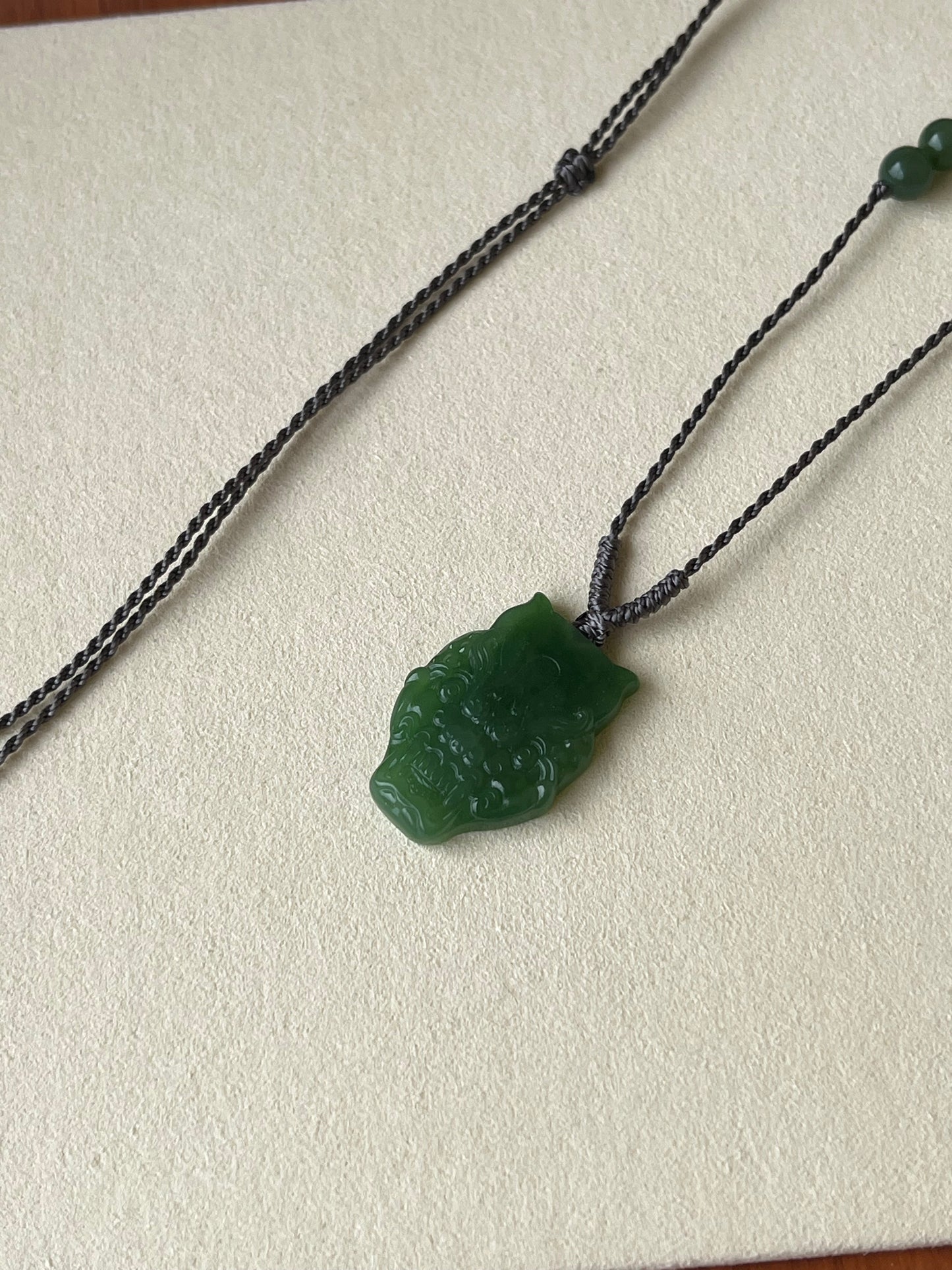 Green Hetian Jade Beast Face Pendant | 和田碧玉粉绿兽面