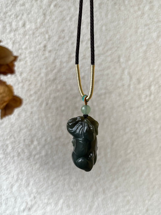Dark Blue and Brown Hetian Jade Horse Pendant