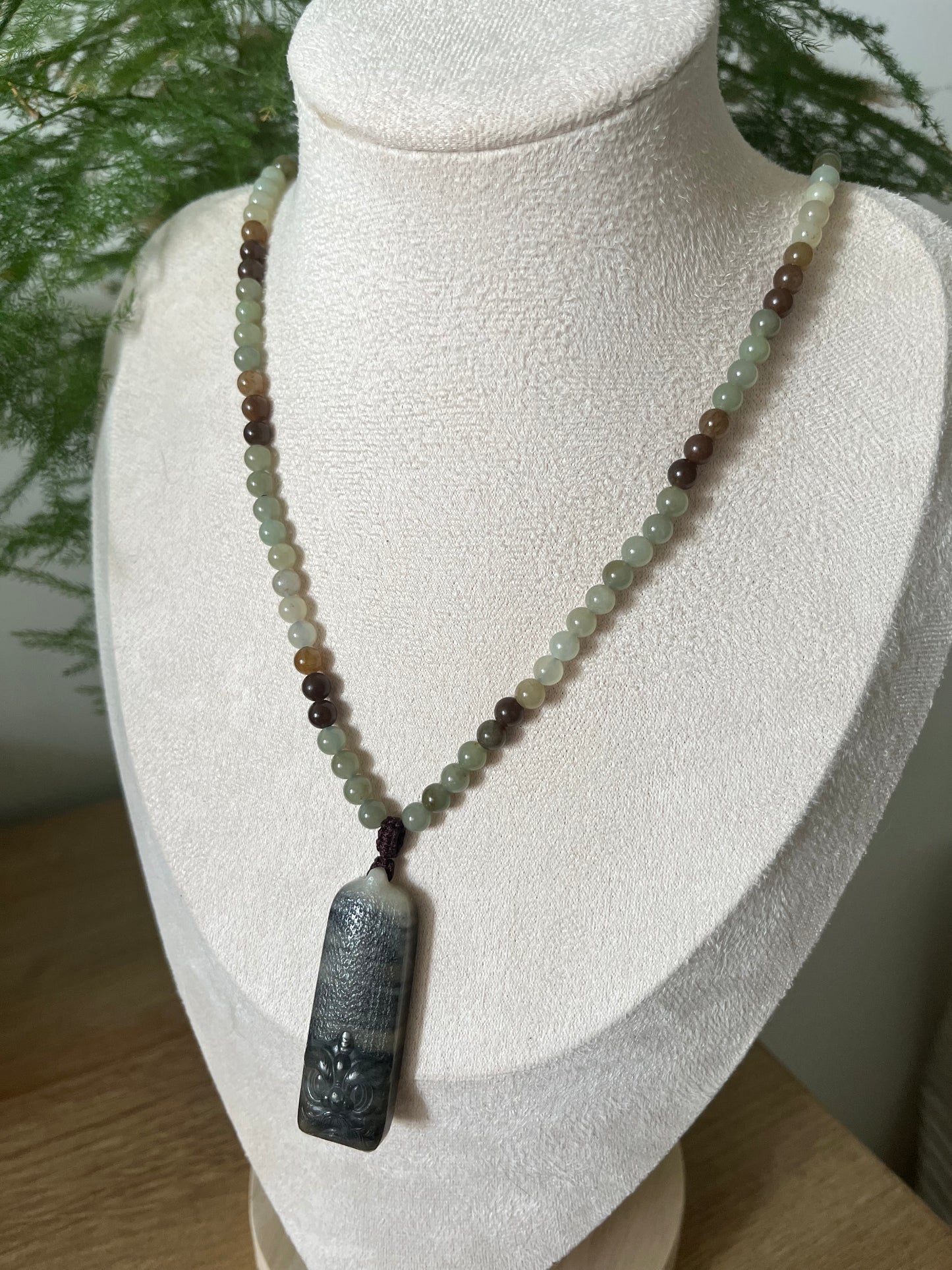 Qinghua Hetian Jade Beast Face Set | 和田青花兽面套链