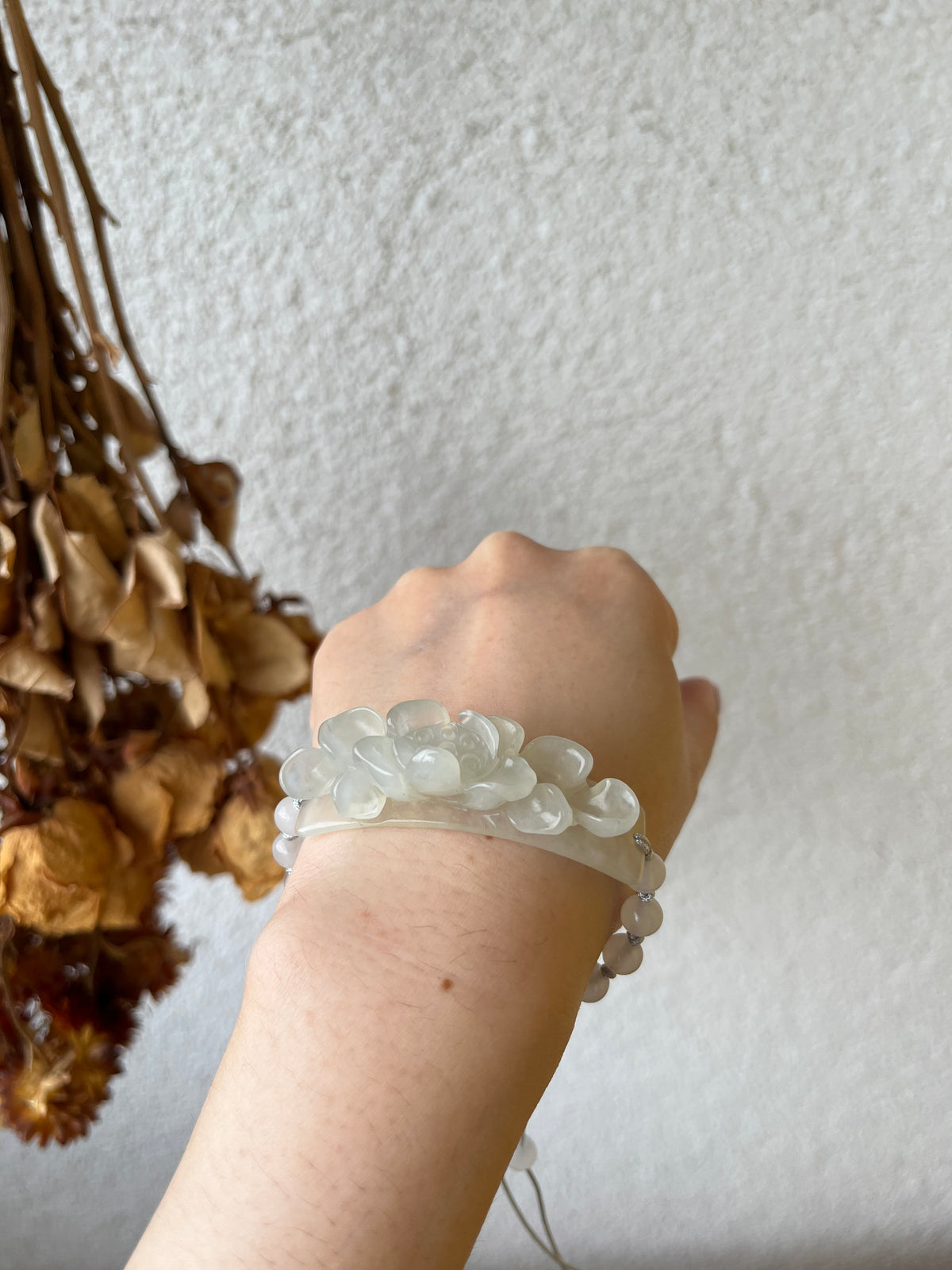 Hand Carved White Xiu Jade Lotus Pendant
