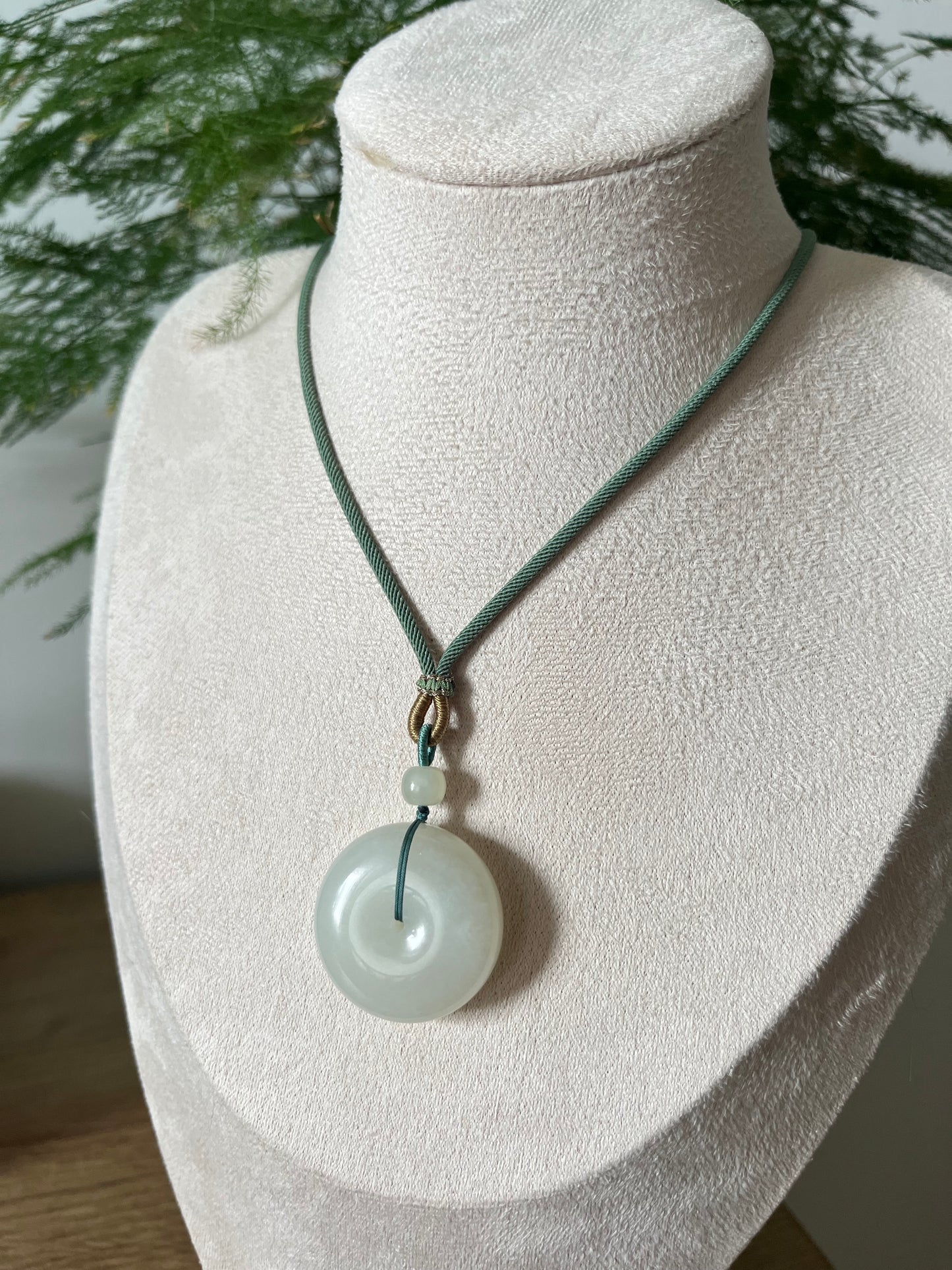 White Hetian Jade Safty Buckle, PI Pendant | 和田青海白玉平安扣