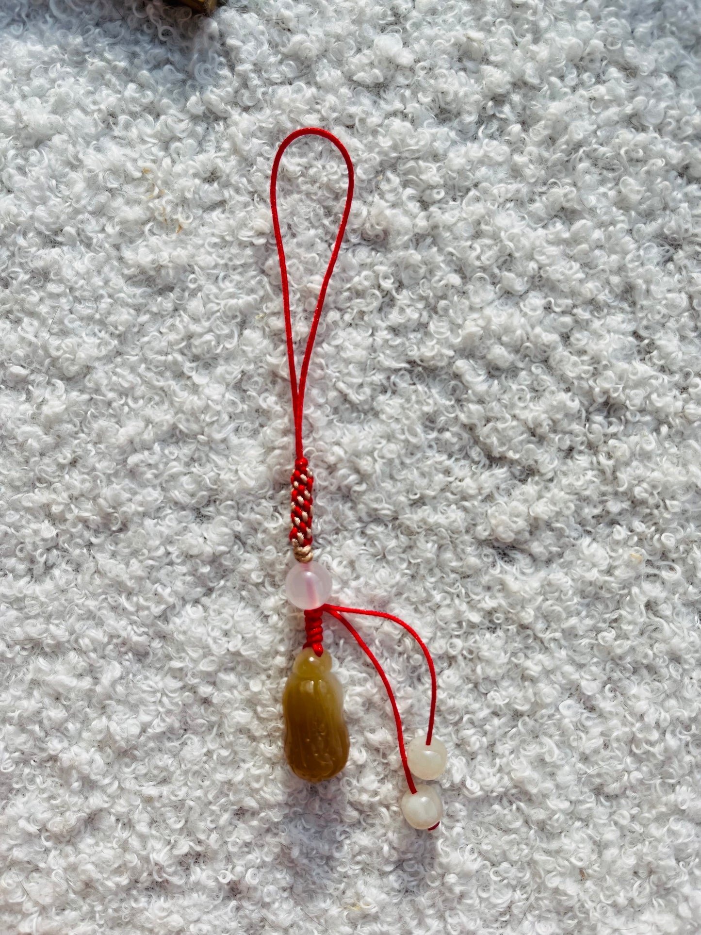 Handmade Phone Charm with a Hand Carved Hetian Jade Cabbage