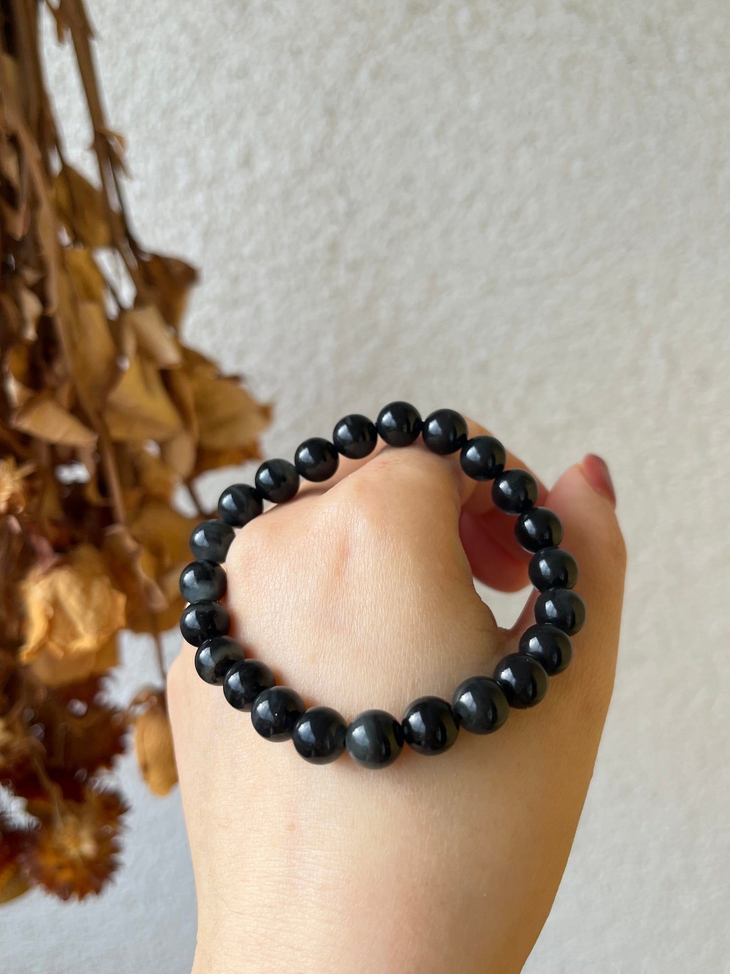 Dark Gray Qinghua Hetian Jade Beaded Bracelets 12mm, 8mm | 和田聚墨青花手串
