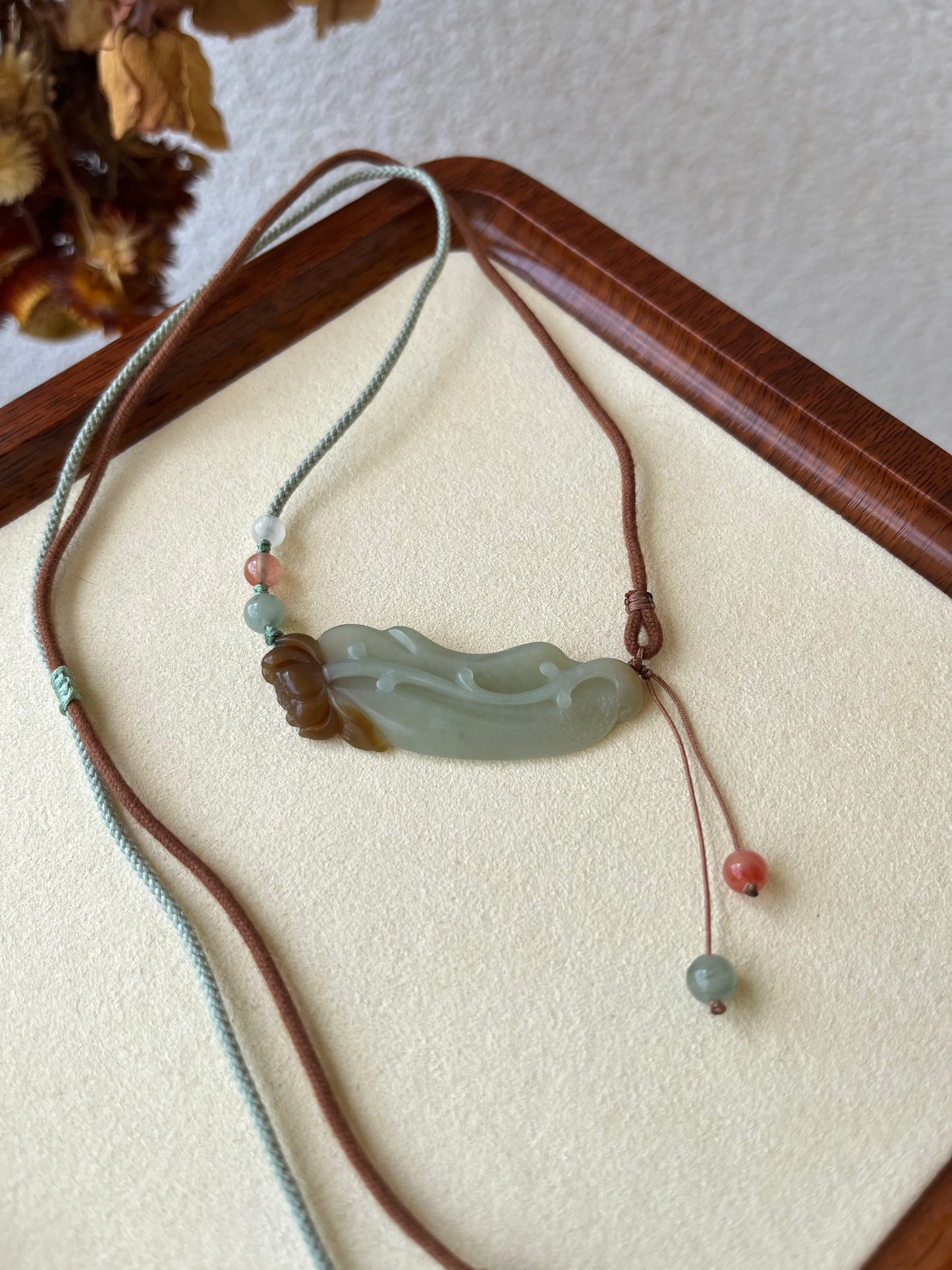 Hand Carved Blue and Brown Hetian Jade Lotus Pendant | 和田蓝糖俏色荷花