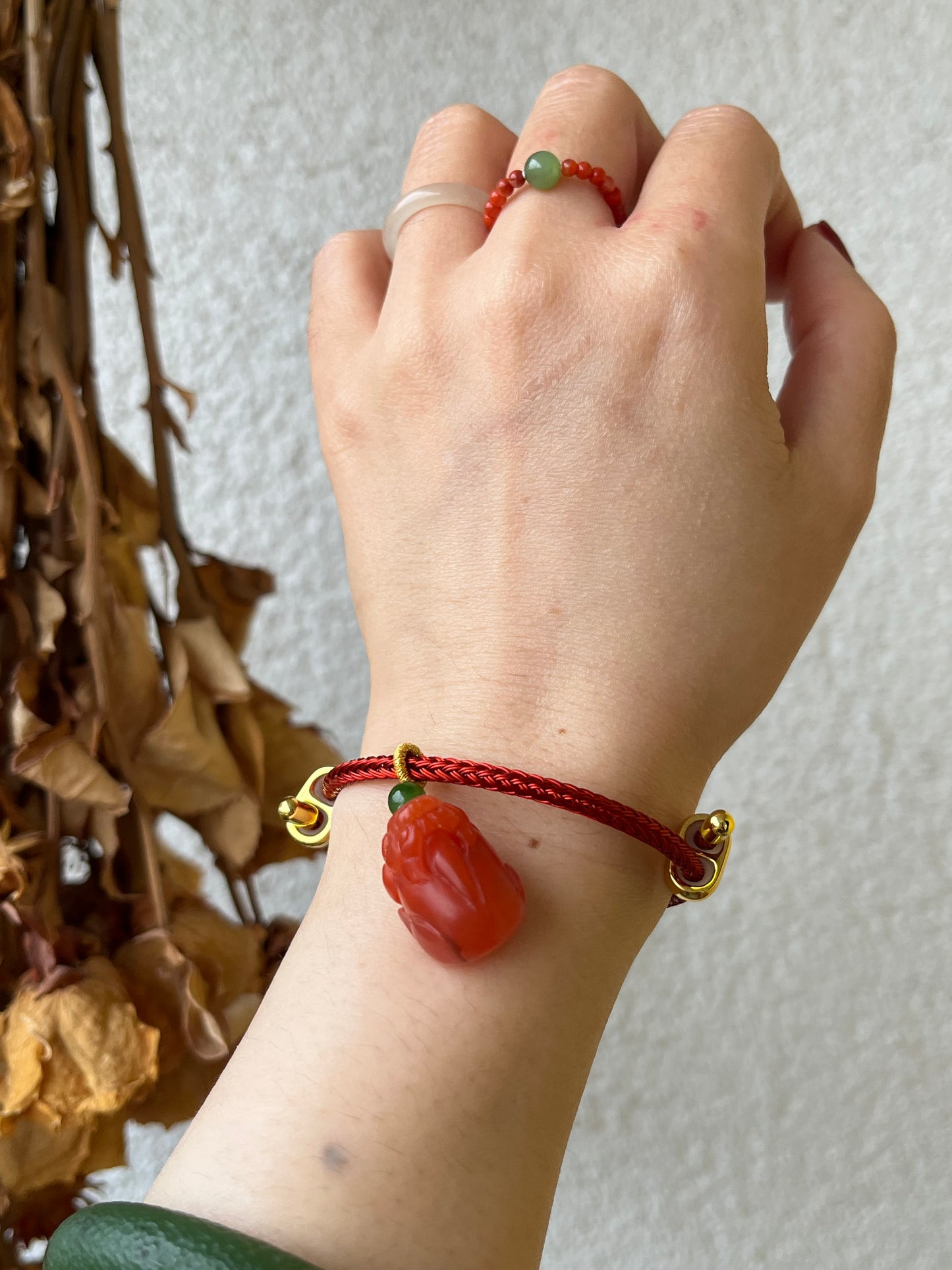 Nanhong Agate Pixiu Bracelet, Multi-functional | 南红貔貅手绳
