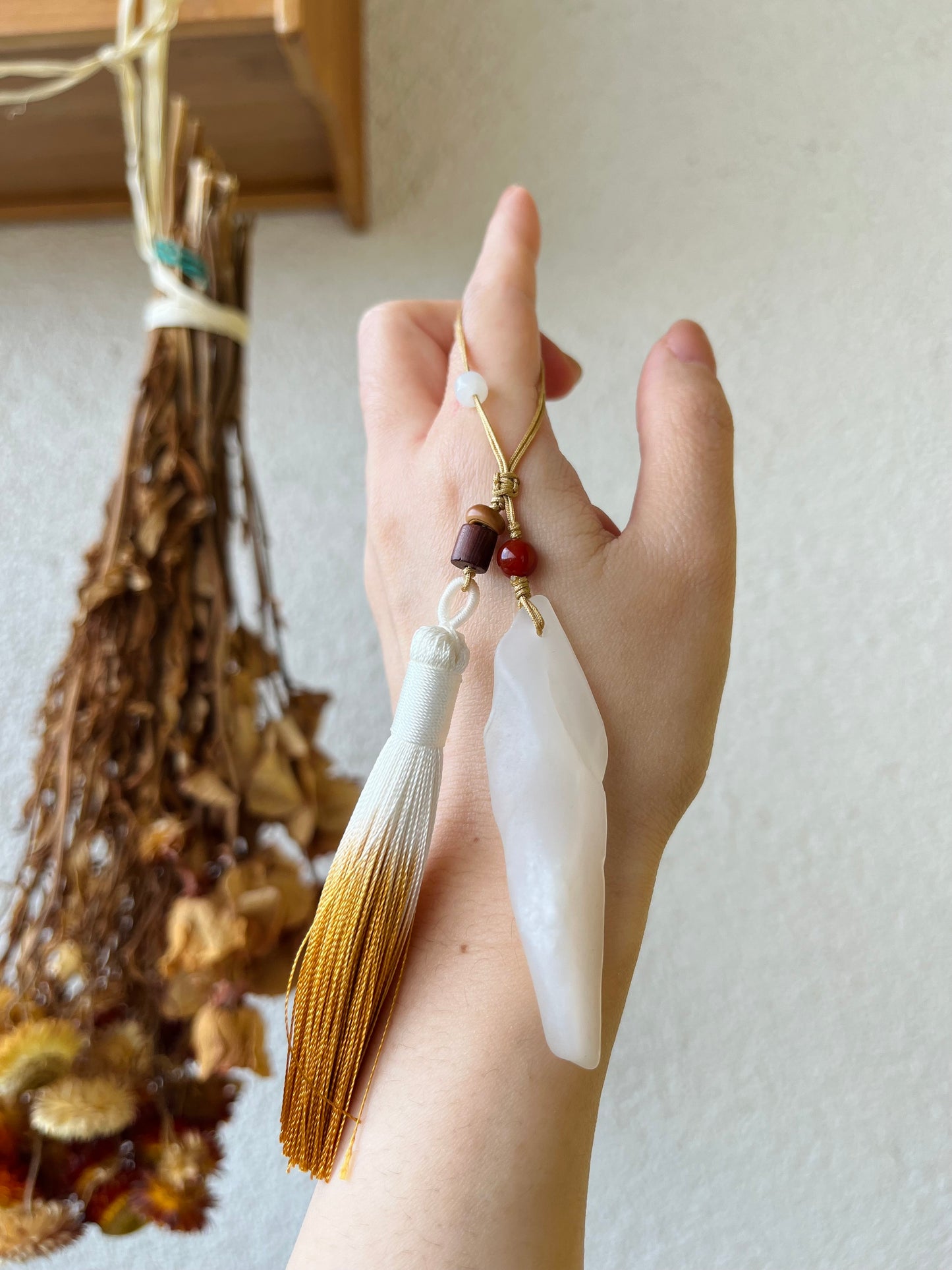Handmade Bag Charm with a White Hetian Jade Pendant, 和田白玉包挂