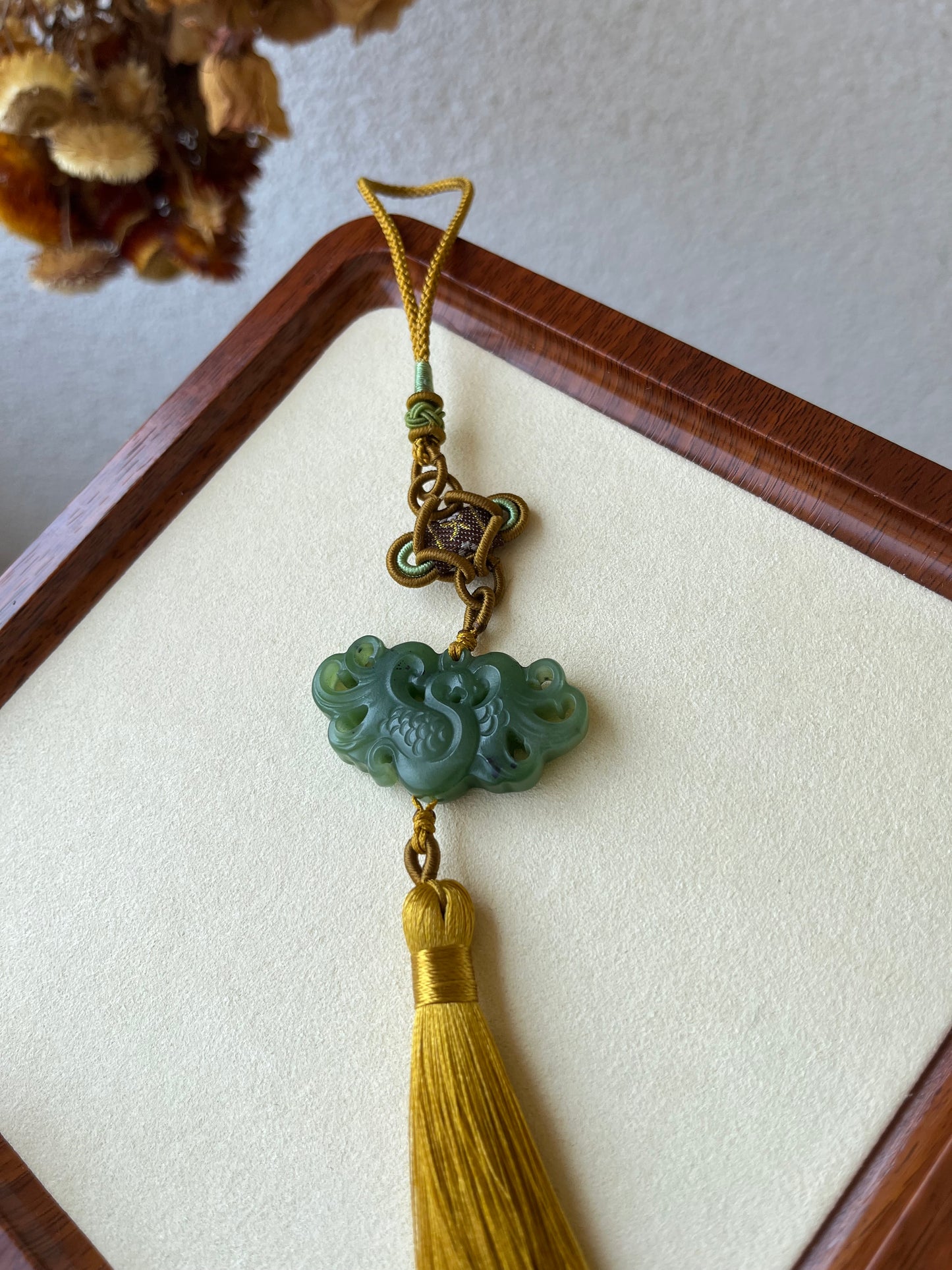 Green Hetian Jade Phoenix Bag Charm / Car Hanging | 和田碧玉凤凰车挂 / 包挂