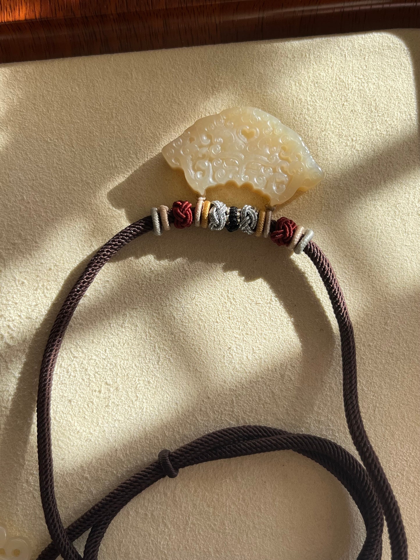 Light Brown Hetian Jade Antique-style Taotie Pattern Pendant | 和田浅糖仿古饕餮纹吊坠