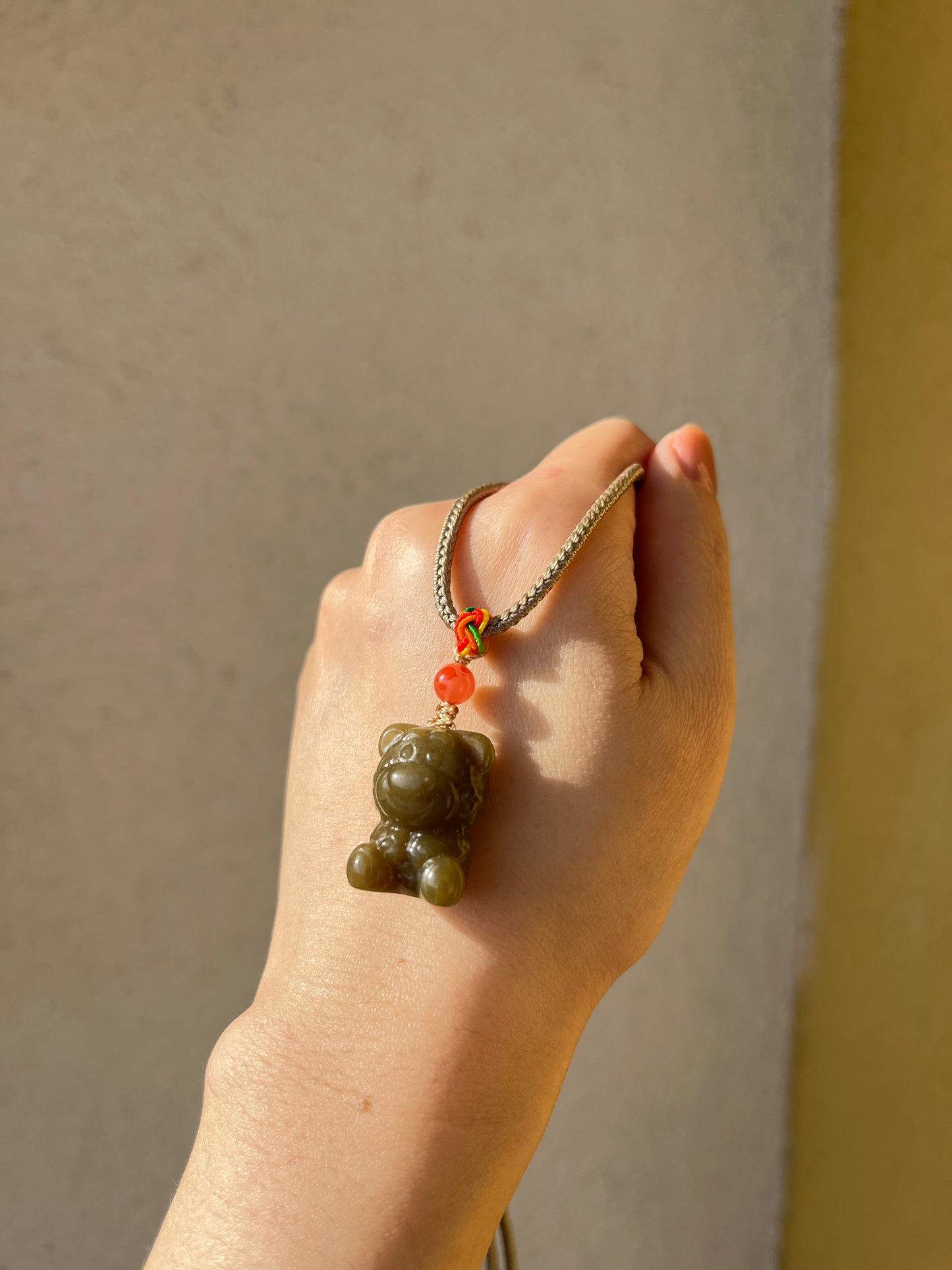 Handmade Necklace with a Carved Hetian Brown Jade Bear Pendant