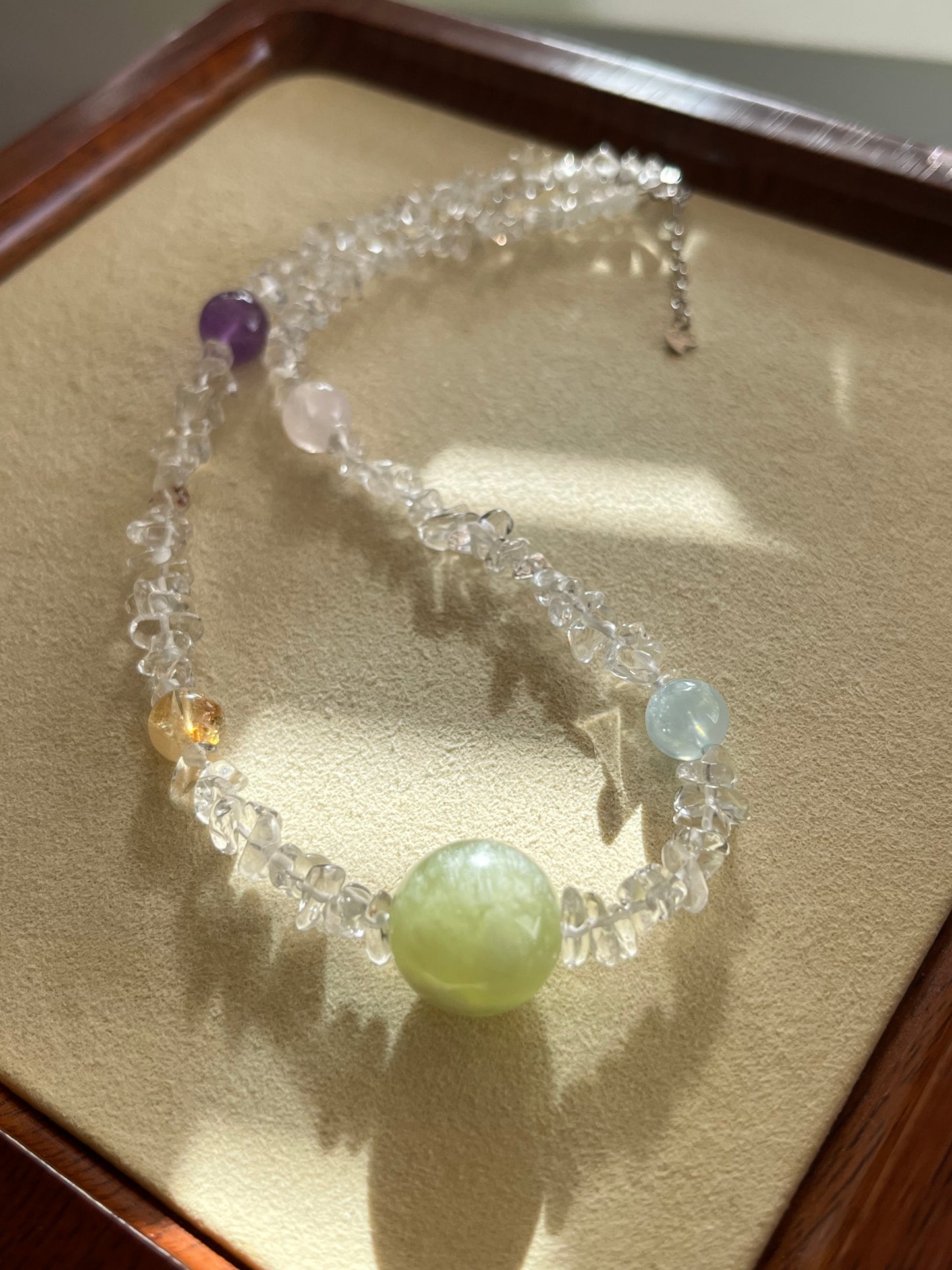 Handmade Choker with 16mm Green Serpentine Jade (Xiu Jade) | 岫玉青提奶盖单珠锁骨链