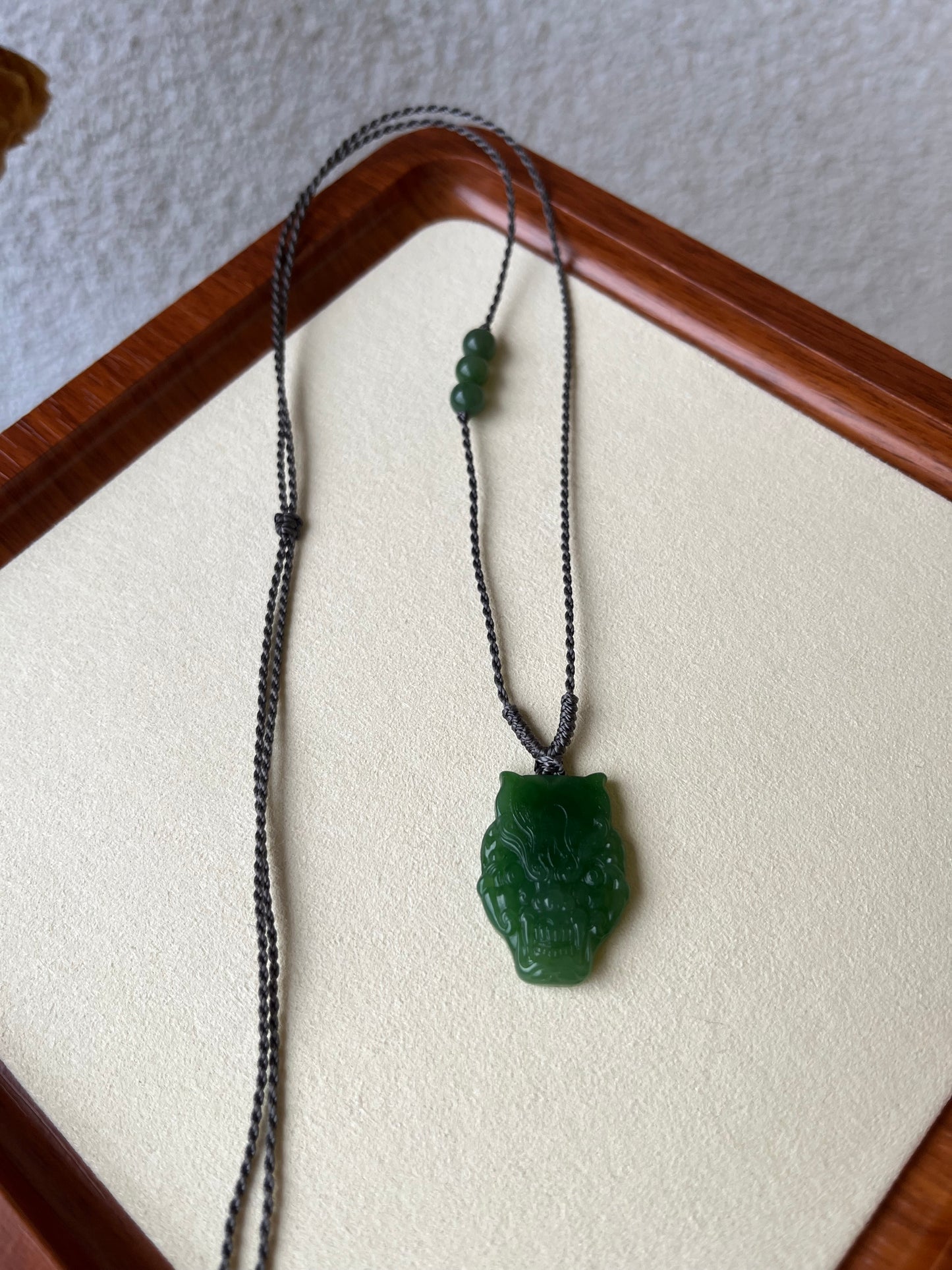 Green Hetian Jade Beast Face Pendant | 和田碧玉粉绿兽面