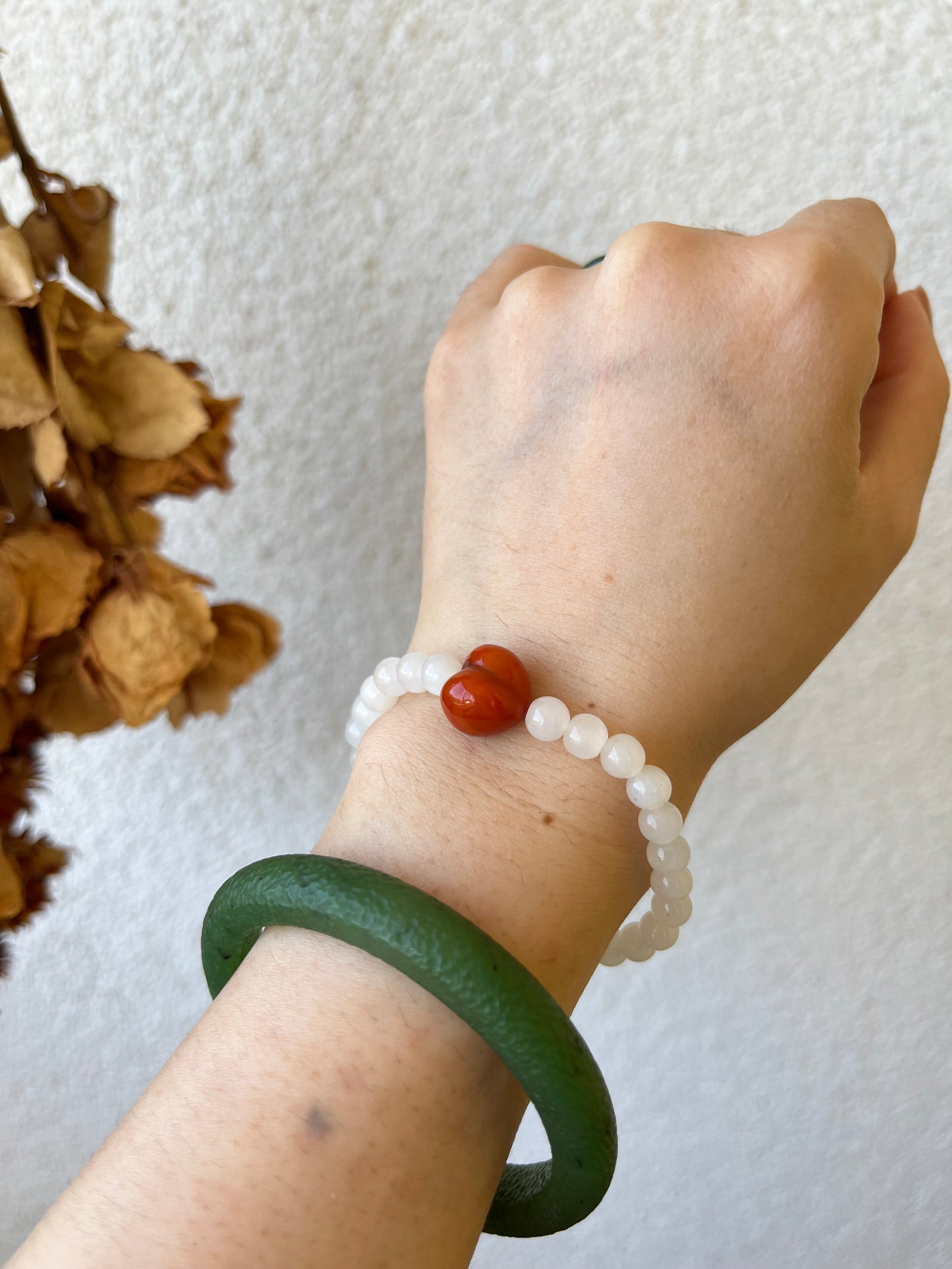 Bracelets with Red Agate Heart | 红玛瑙屁桃手串