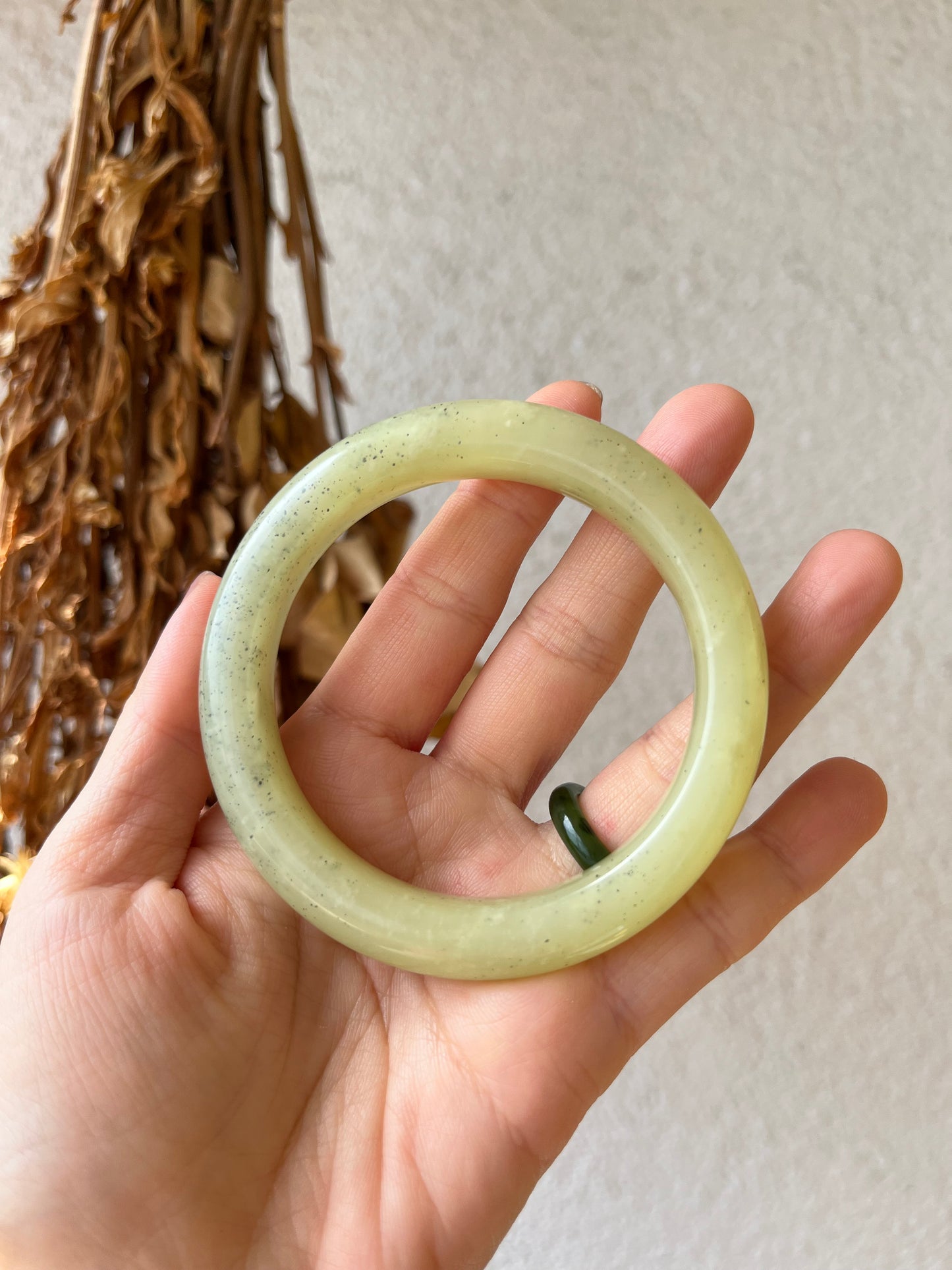 Yellow Hetian Jade Bangle 56mm | 新疆黄口带青花点手镯