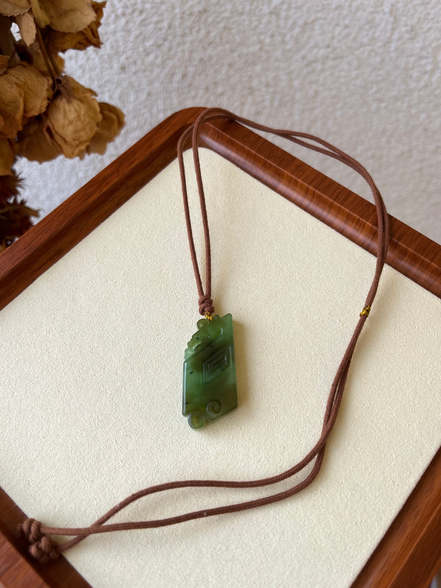 Hand Carved Green Hetian Jade Ancient Style Dragon Pendant | 和田碧玉仿古龙牌