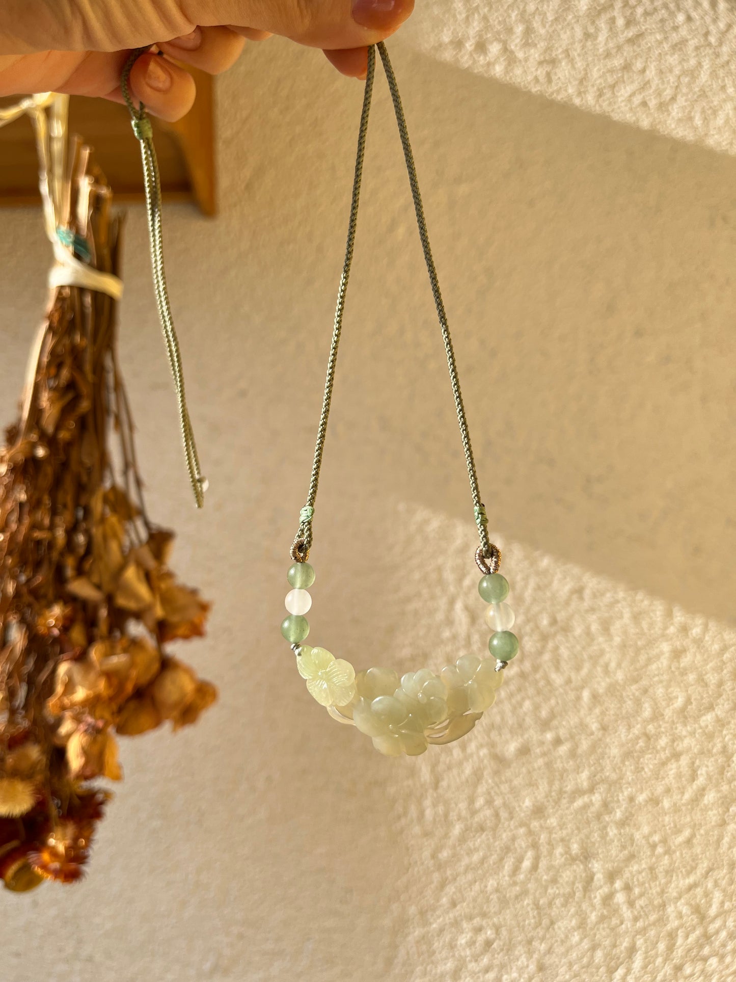 Hand Carved Hetian Jade Plum Blossom Arc-Shaped Pendant, 手雕和田青海带翠梅花玉璜