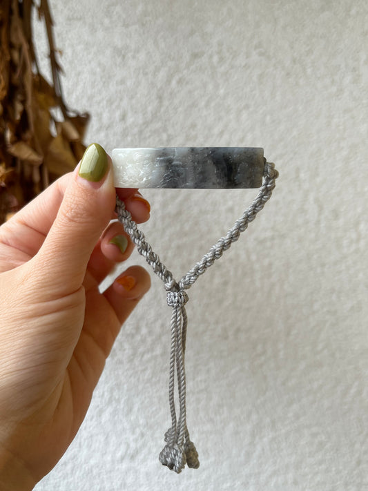 Bracelet Crafted from a Hand Carved Gray Hetian Jade Landscape Pendant | 手雕和田青花意境山水手牌