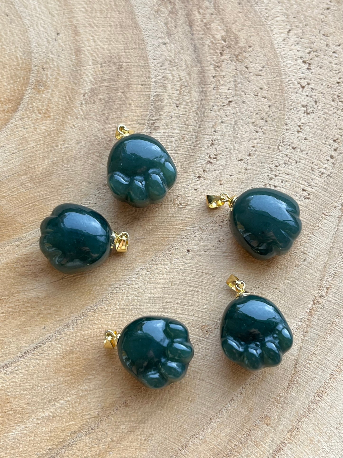Carved Dark Cyan Hetian Jade Cat Paw Pendant, 青玉银扣头小猫爪