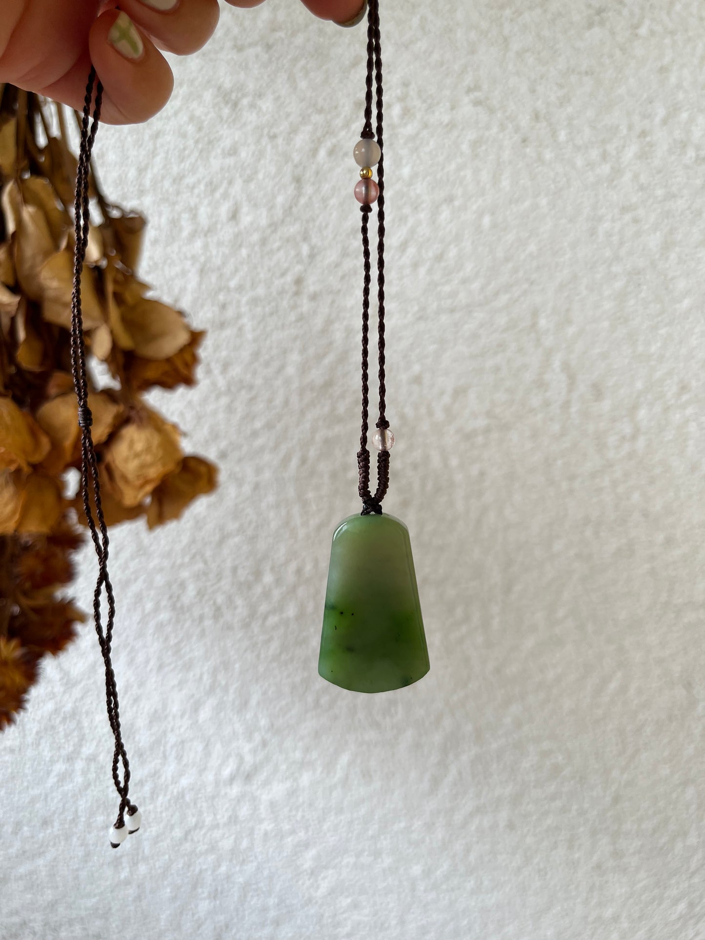 Hand Carved Green Hetian Jade Landscape Pendant | 手雕和田碧玉山水牌