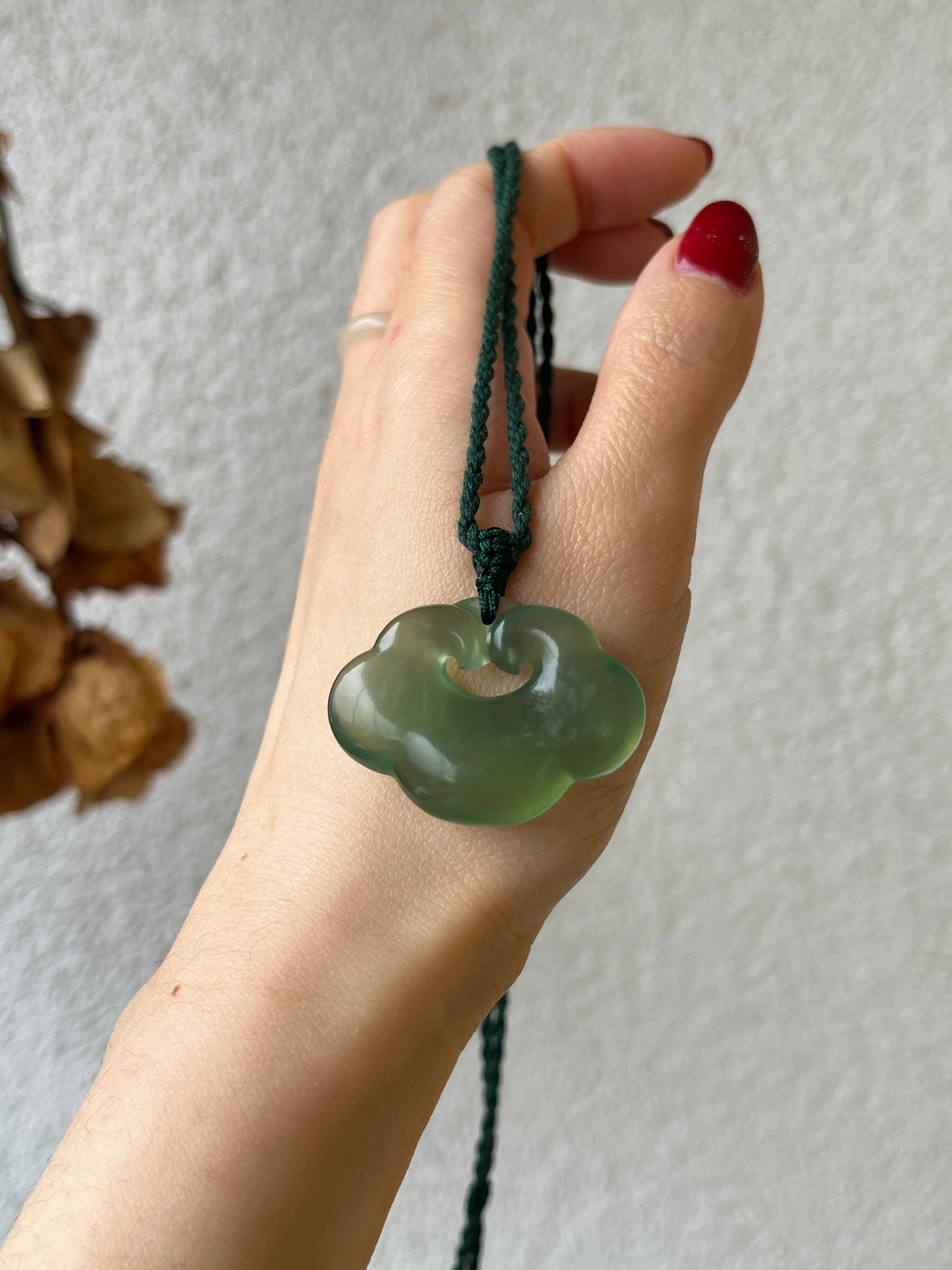 Green Xiu Jade Auspicious Clould Ruyi Pendant | 岫玉如意
