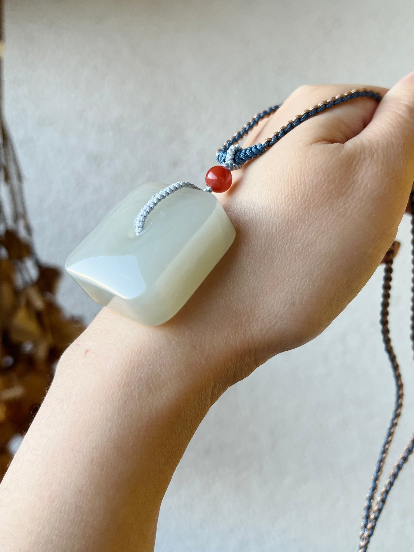 Hetian White Jade Square Peace Buckle (Jade PI Pendant)，和田青海青白玉方扣