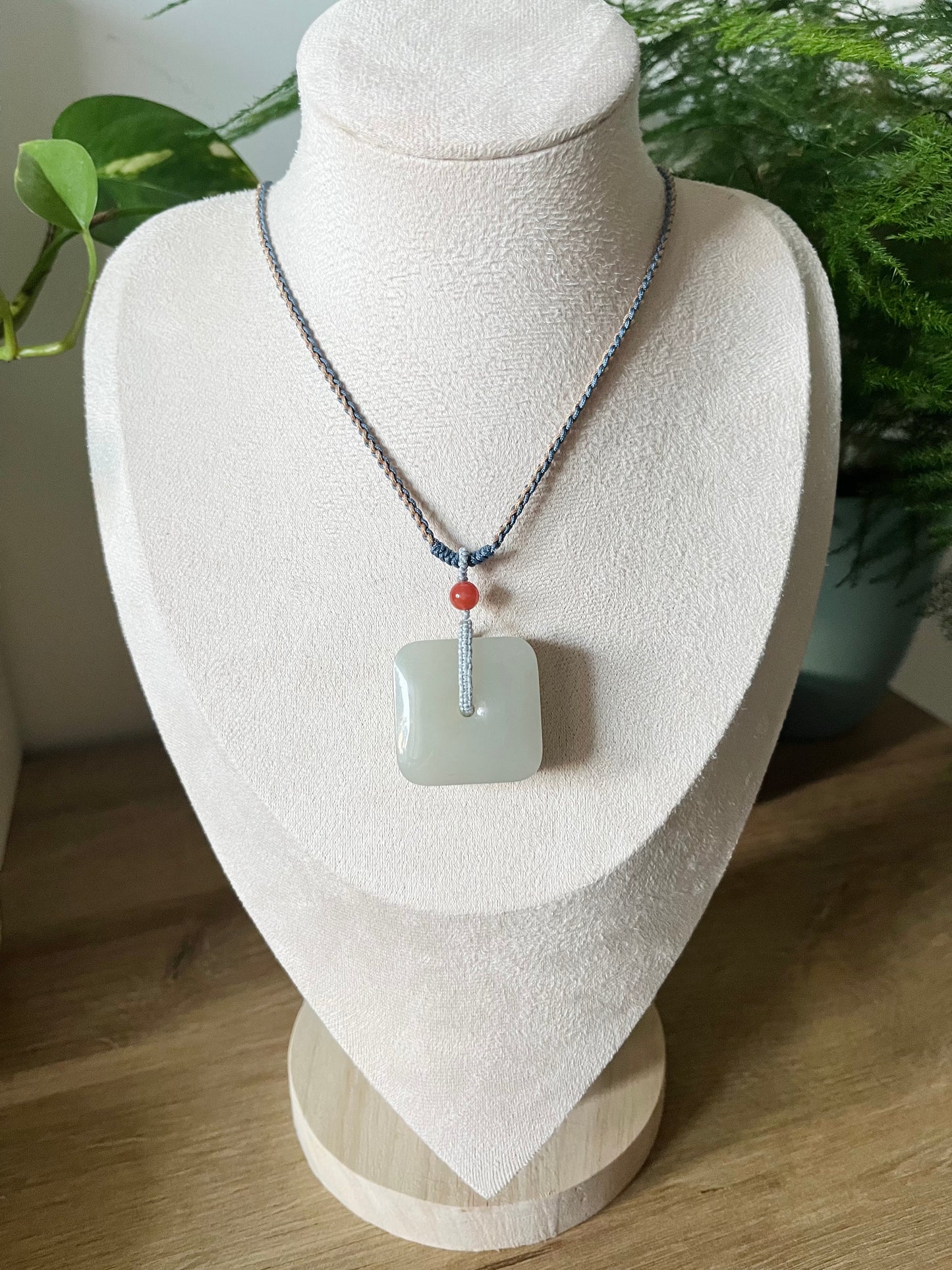 Hetian White Jade Square Peace Buckle (Jade PI Pendant)，和田青海青白玉方扣