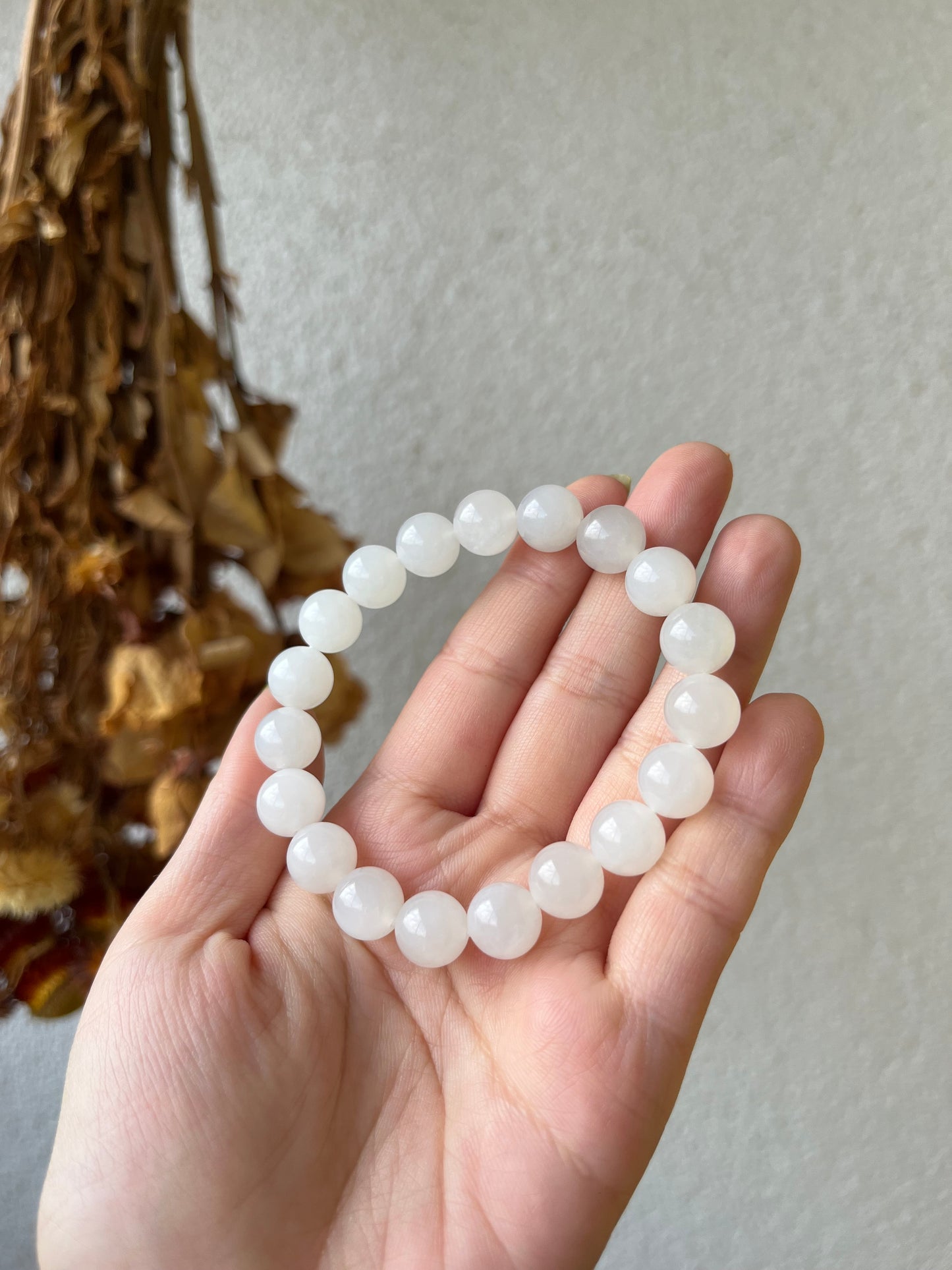 White Hetian Jade Beaded Bracelet 10mm | 青海和田白玉手串