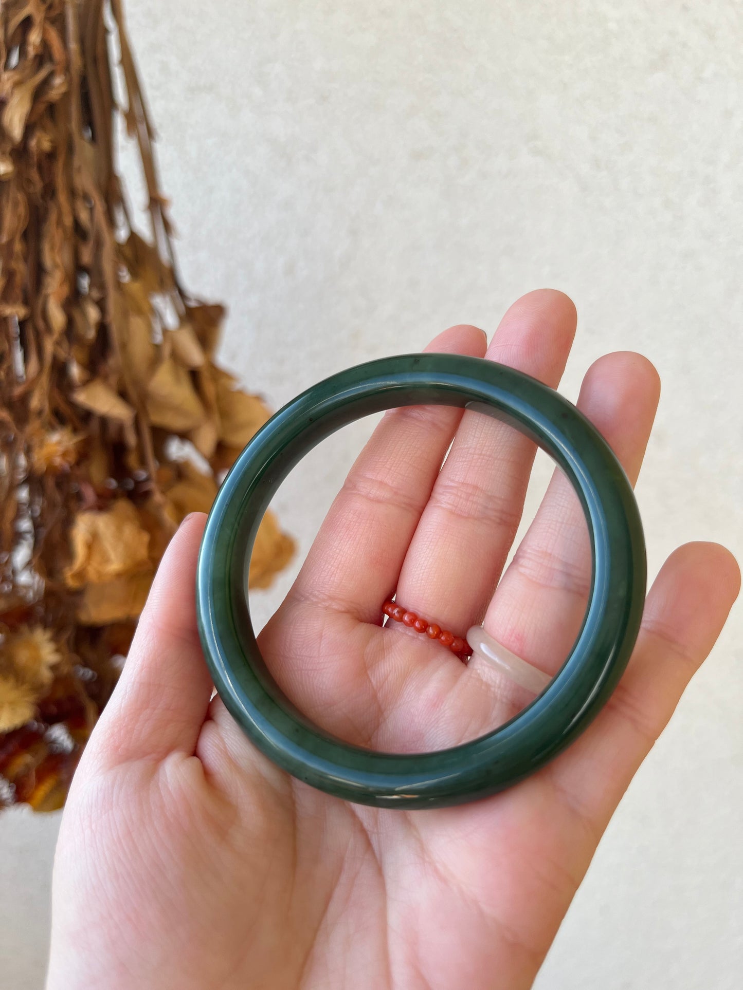Dark Green Hetian Jade Bangle 58mm | 碧玉手镯