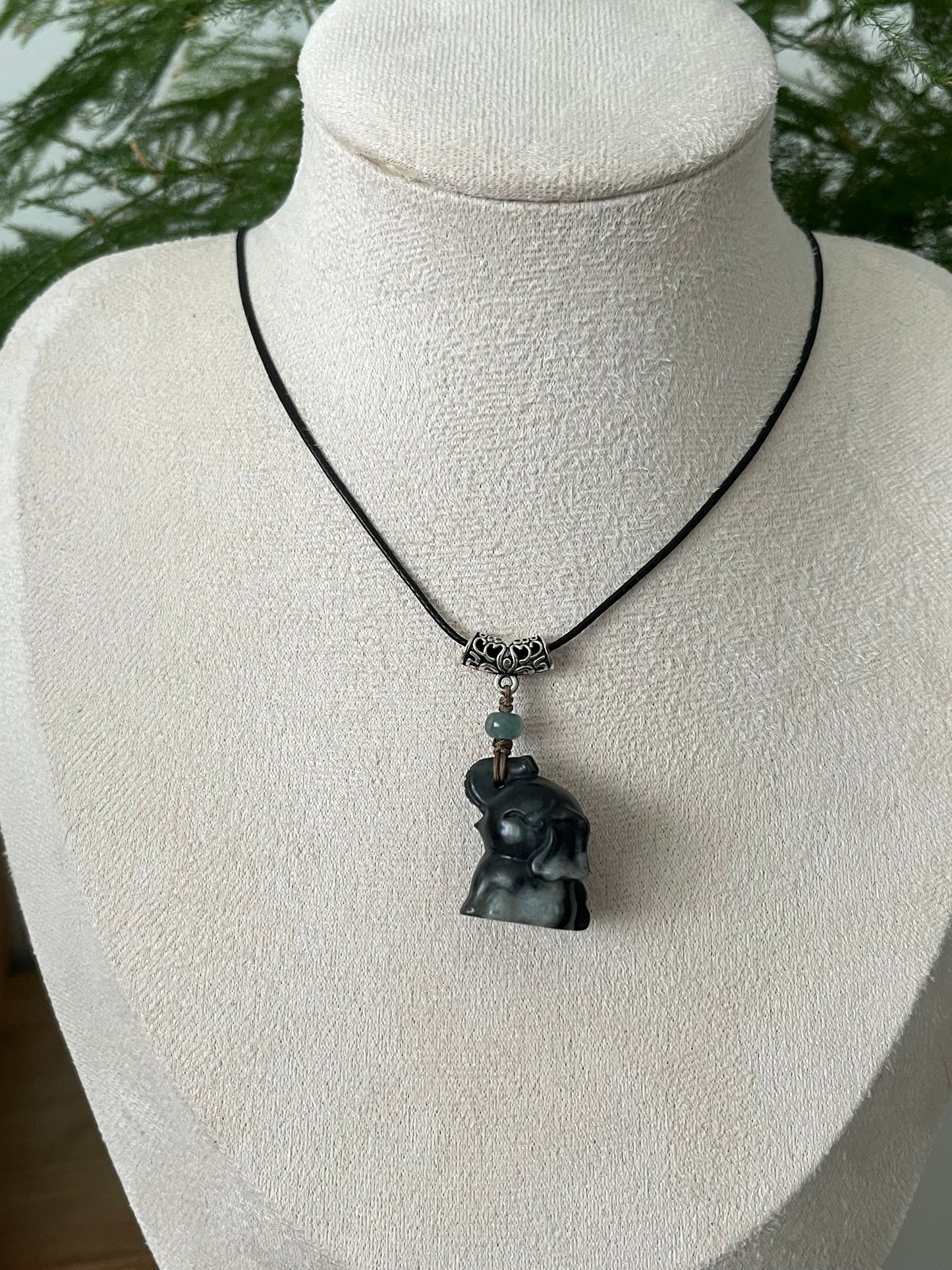 Cute Black Hetian Jade (Qinghua) Elephant Necklace