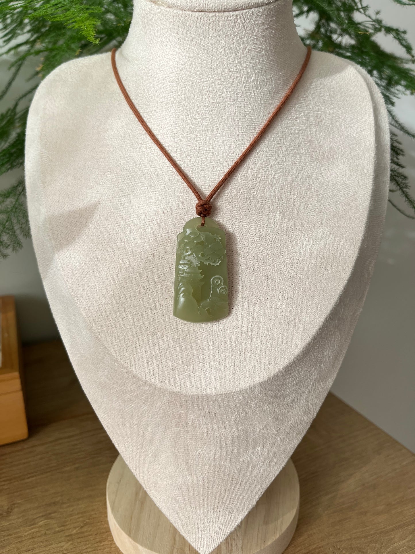 Hand Carved Greenish Yellow Hetian Jade Landscape Pendant, 手雕青黄口山水