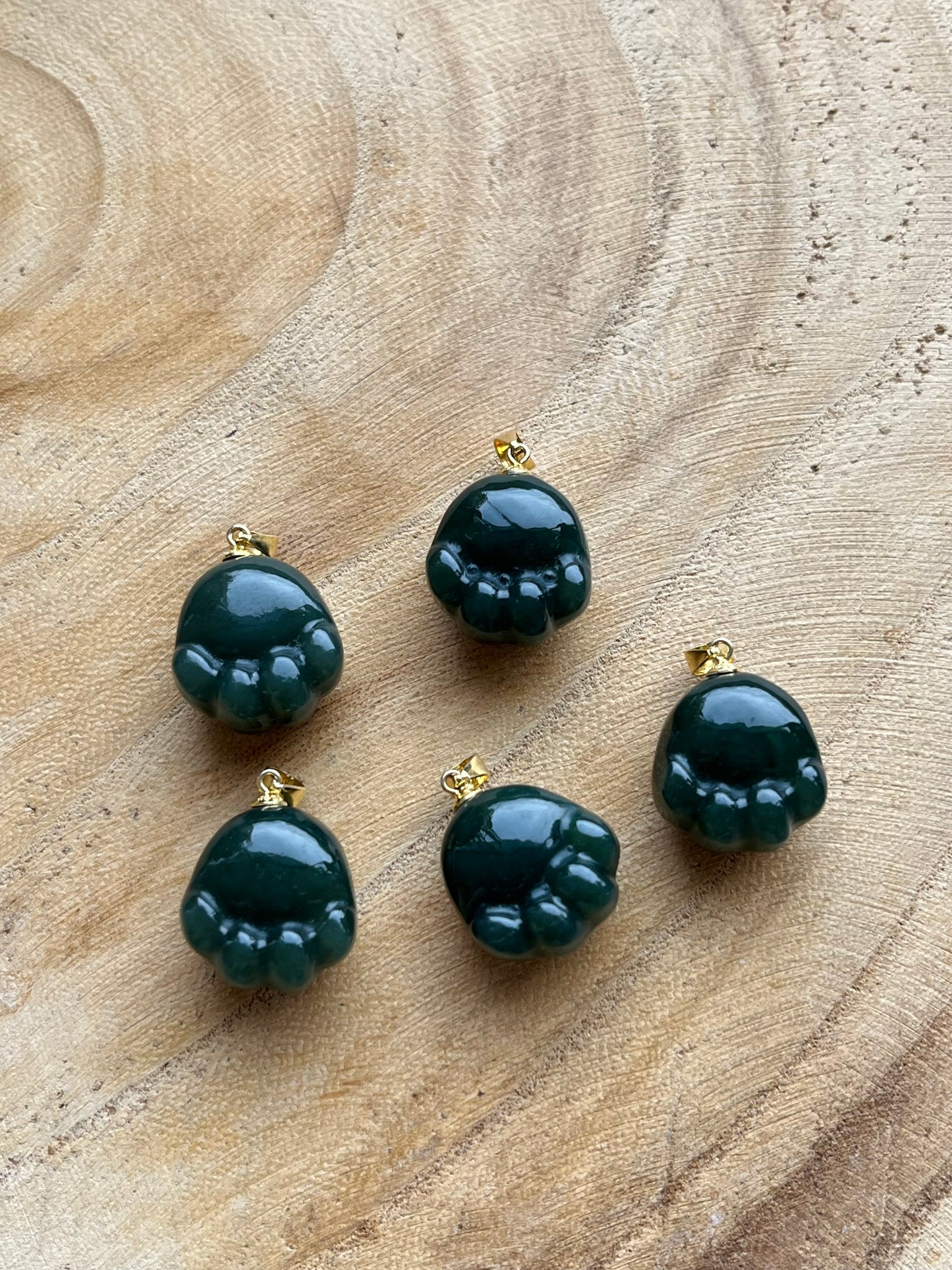 Carved Dark Cyan Hetian Jade Cat Paw Pendant, 青玉银扣头小猫爪