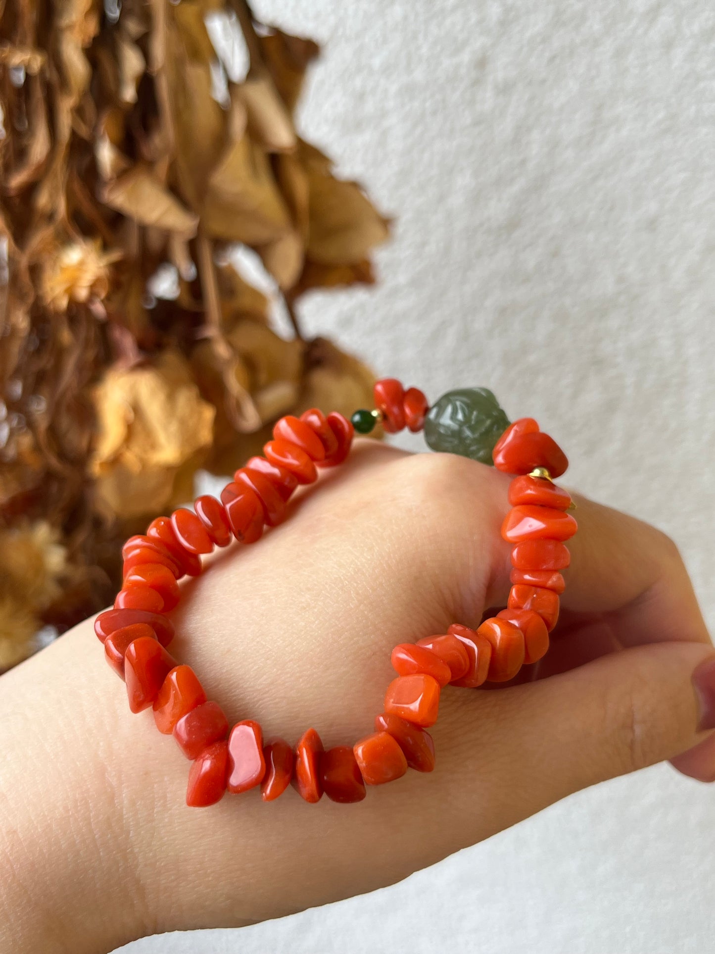 Green Hetian Jade and Nanhong Agate Bracelet