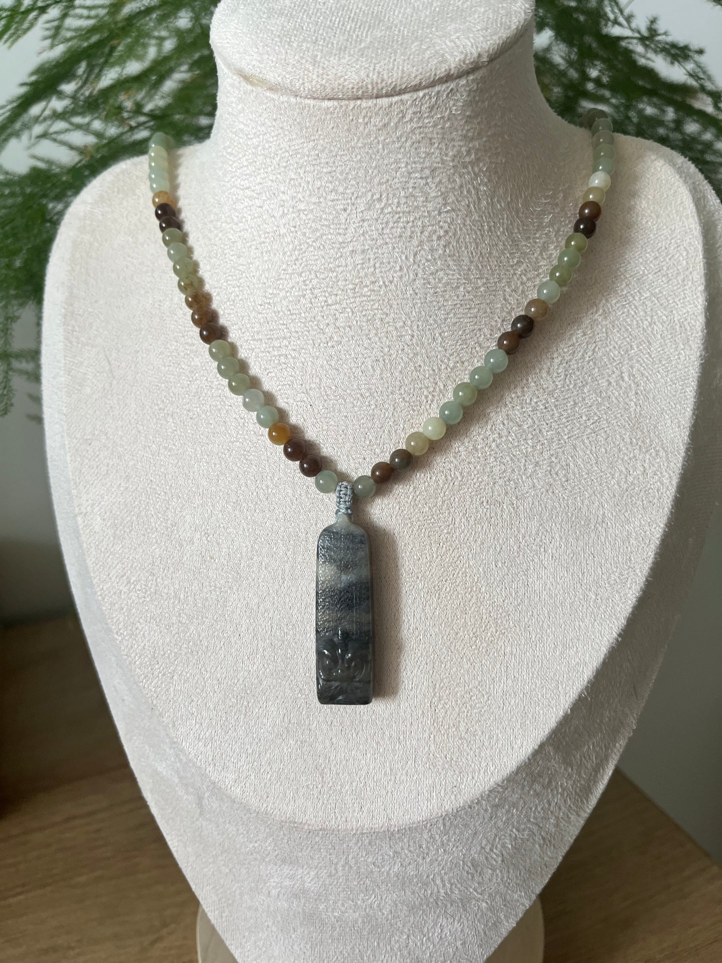 Qinghua Hetian Jade Beast Face Set | 和田青花兽面套链