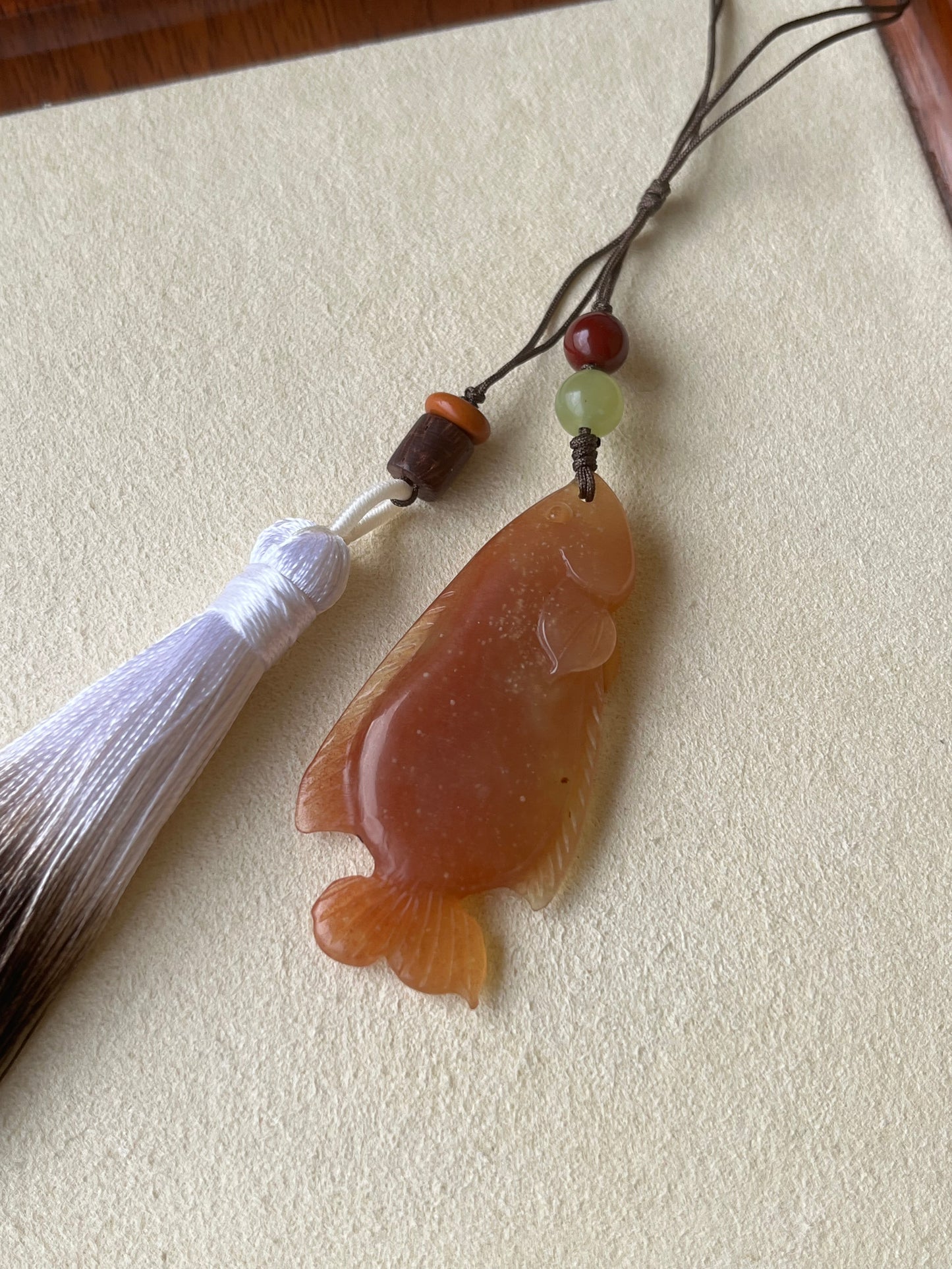 Hand Carved Xiu Jade Fish Phone Charm / Bag Charm