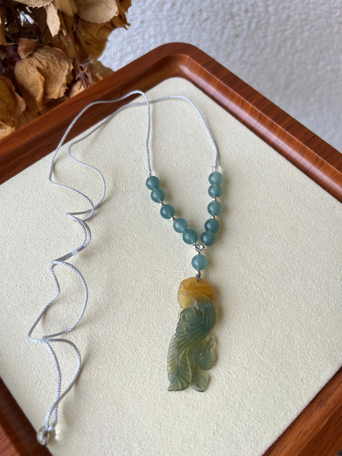 Hand Carved Xiu Jade Phoenix Pendant