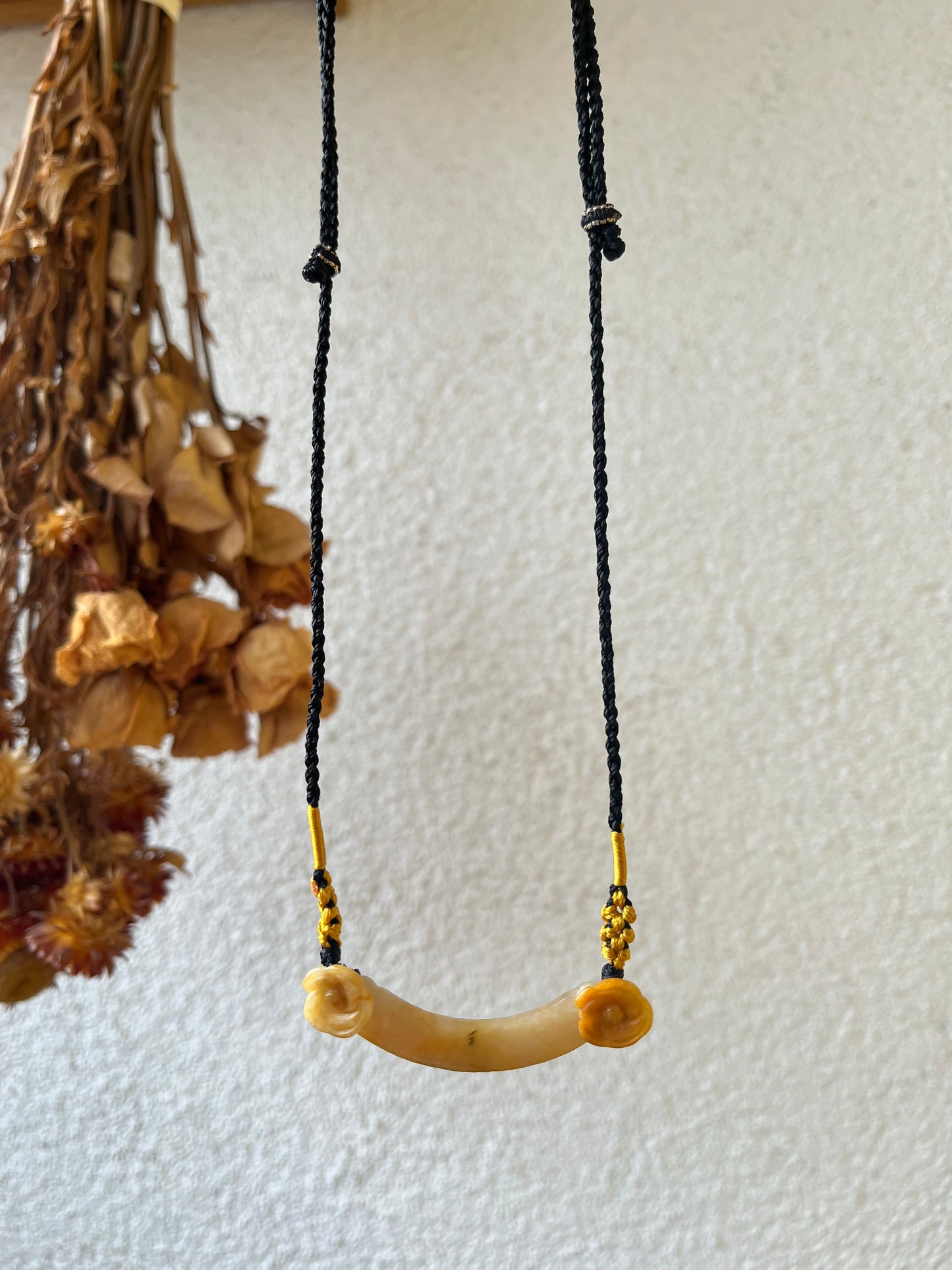 Handmade Yellow Jadeite Huang Necklace | 手编黄翡玉璜