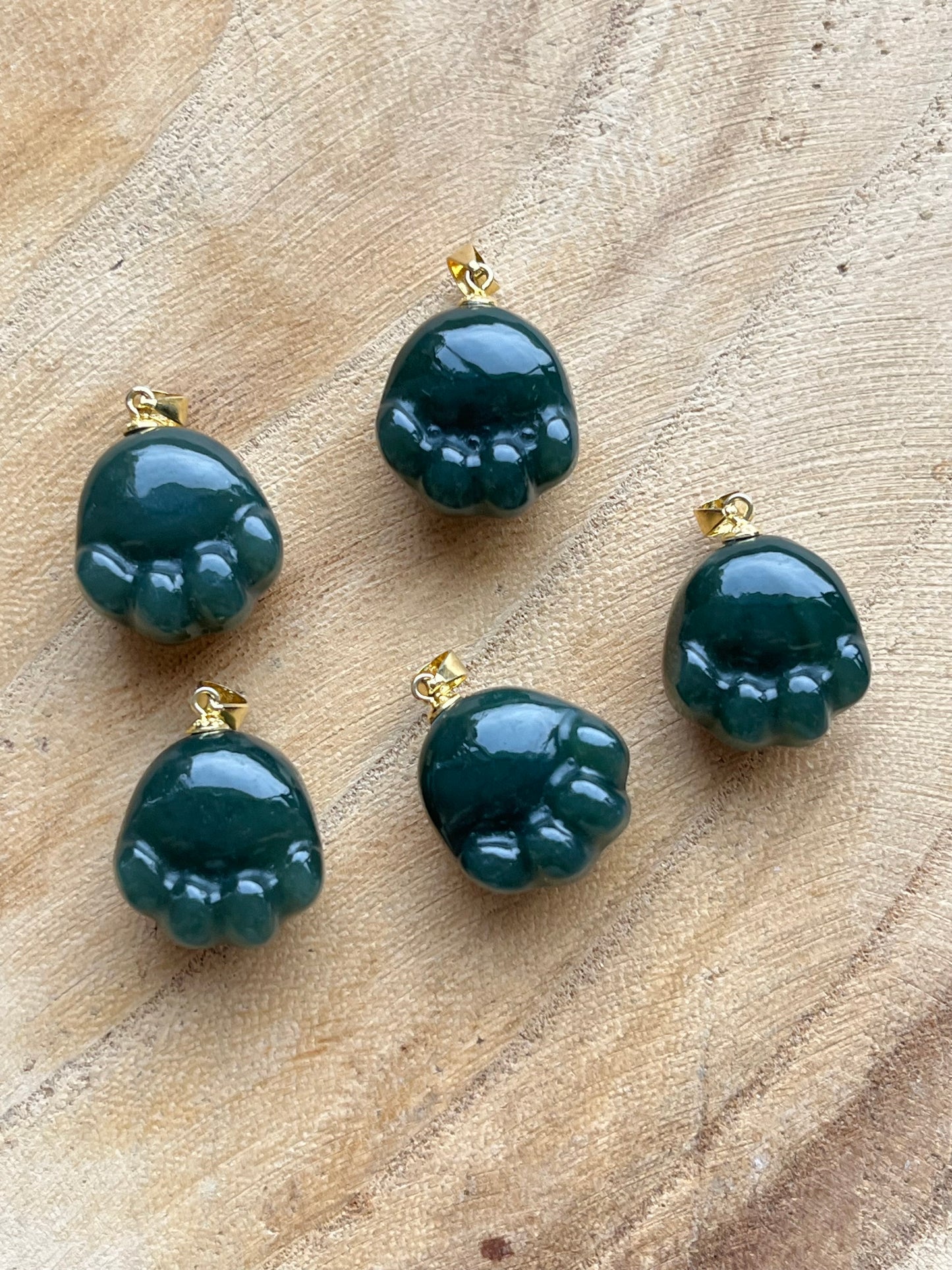 Carved Dark Cyan Hetian Jade Cat Paw Pendant, 青玉银扣头小猫爪