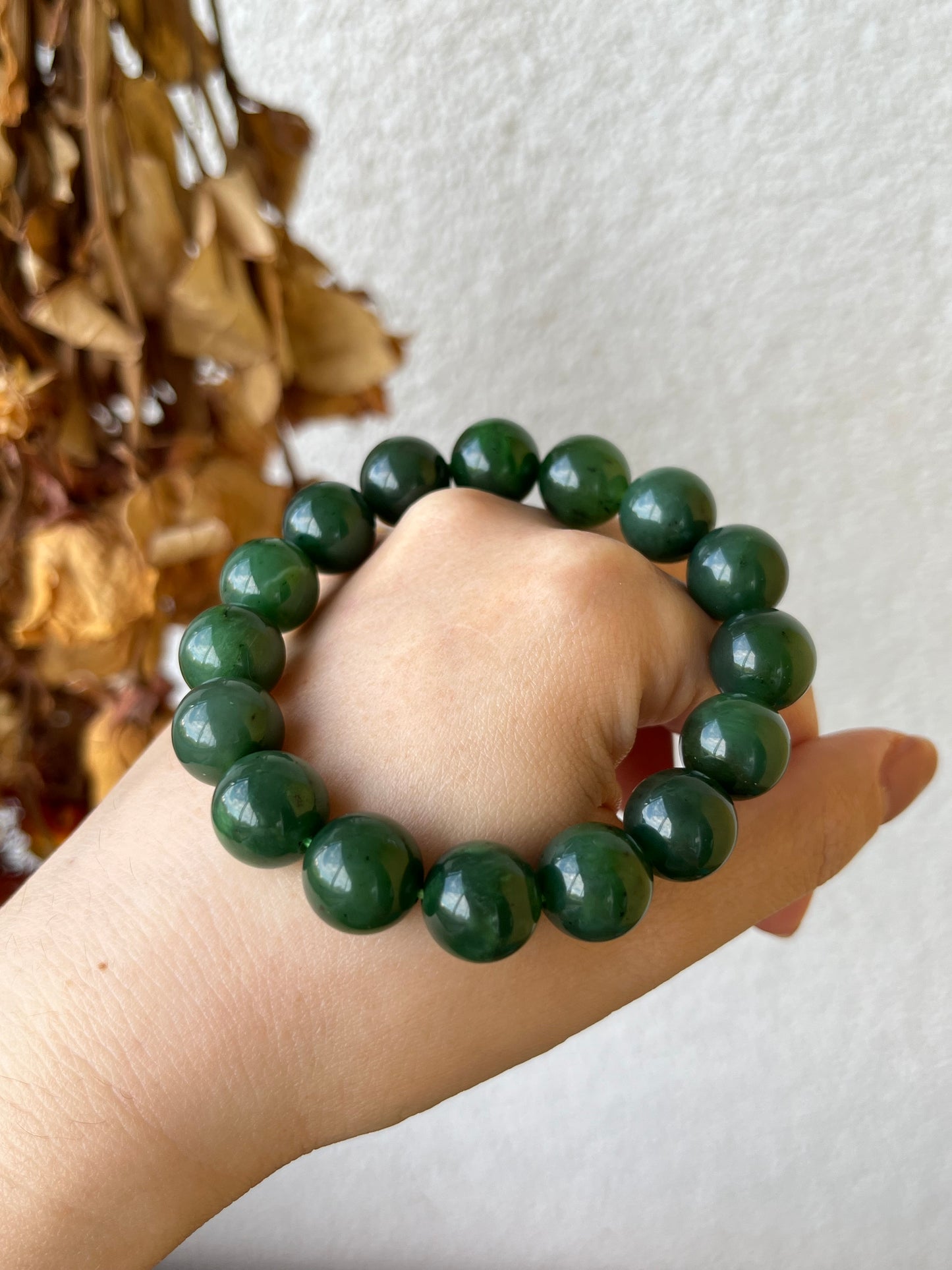 Green Hetian Jade Bracelet 12mm | 碧籽手串